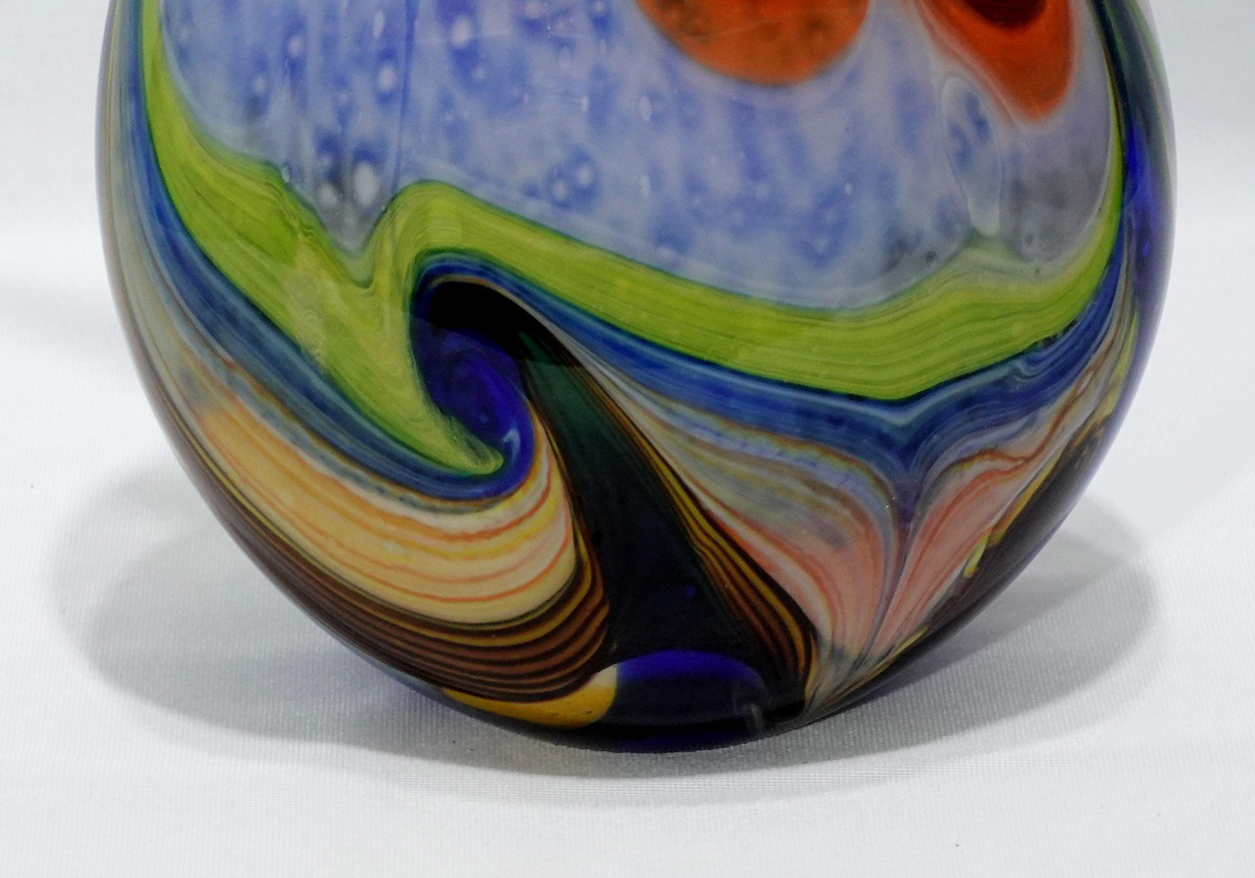 A Large and Heavy Murano Hand Blown Murrine Glass Vase w/ Shaped Top In Excellent Condition For Sale In Norton, MA