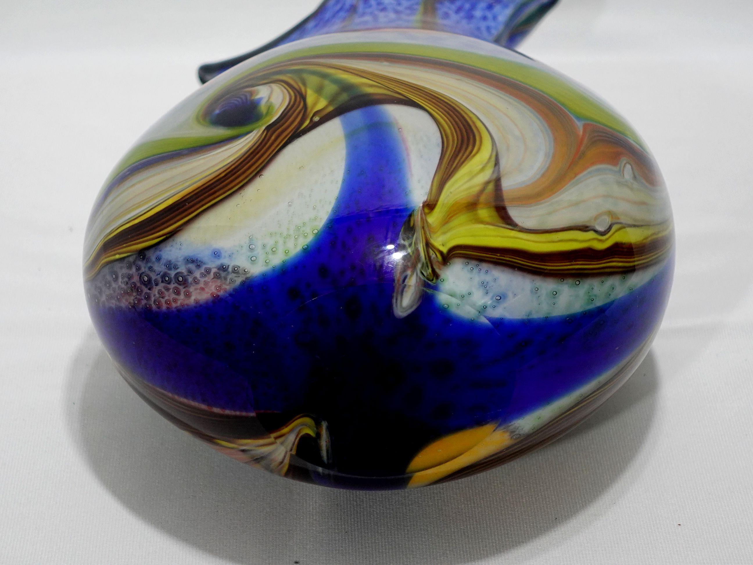 A Large and Heavy Murano Hand Blown Murrine Glass Vase w/ Shaped Top For Sale 3