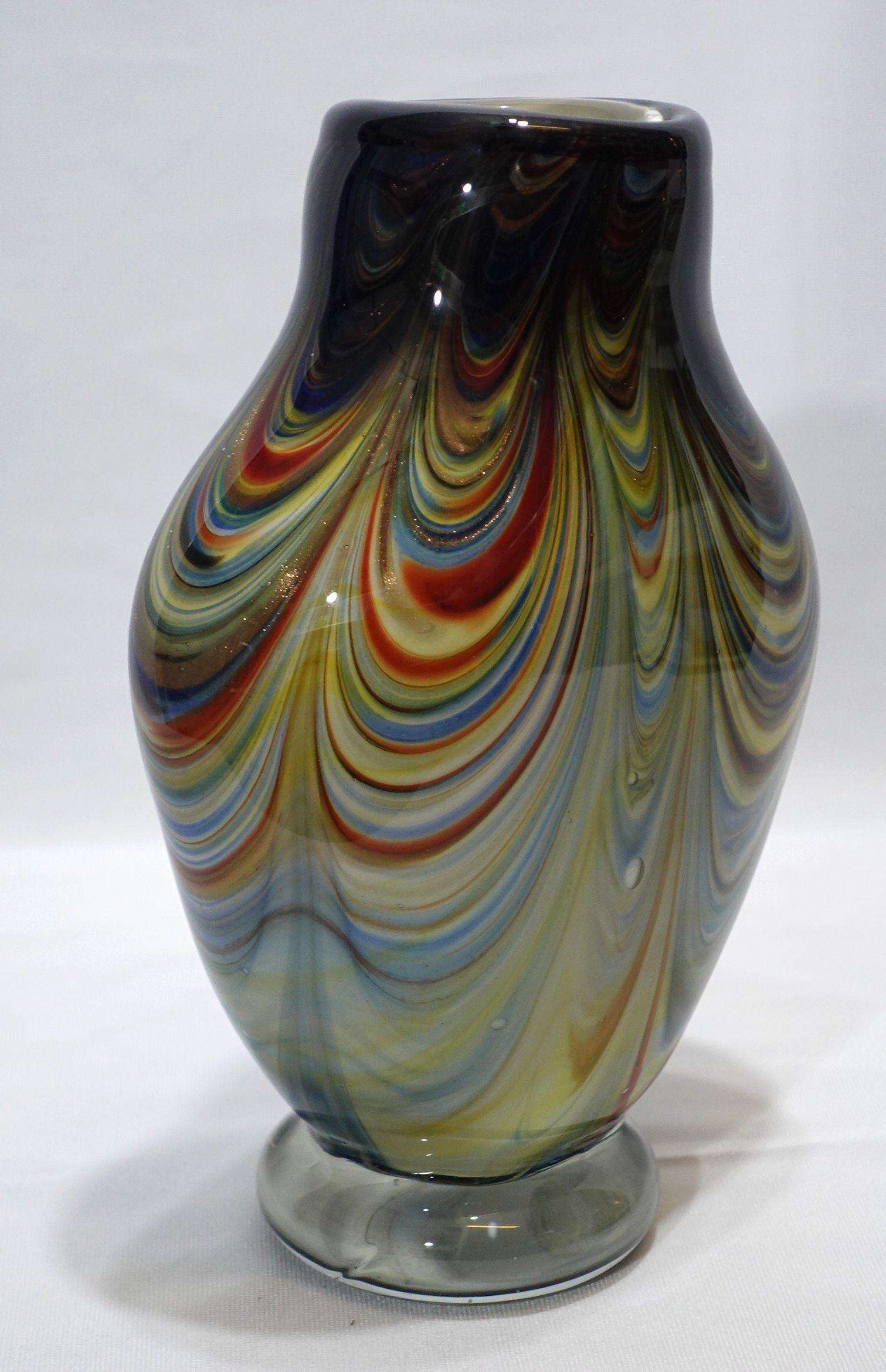 Italian A Large and Heavy Murano Hand Blown Ripple Glass Vase For Sale