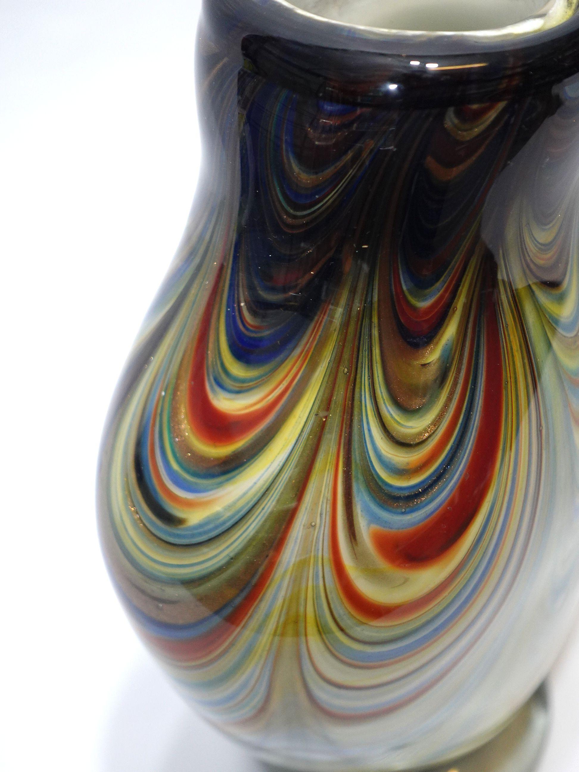 A Large and Heavy Murano Hand Blown Ripple Glass Vase In Excellent Condition For Sale In Norton, MA