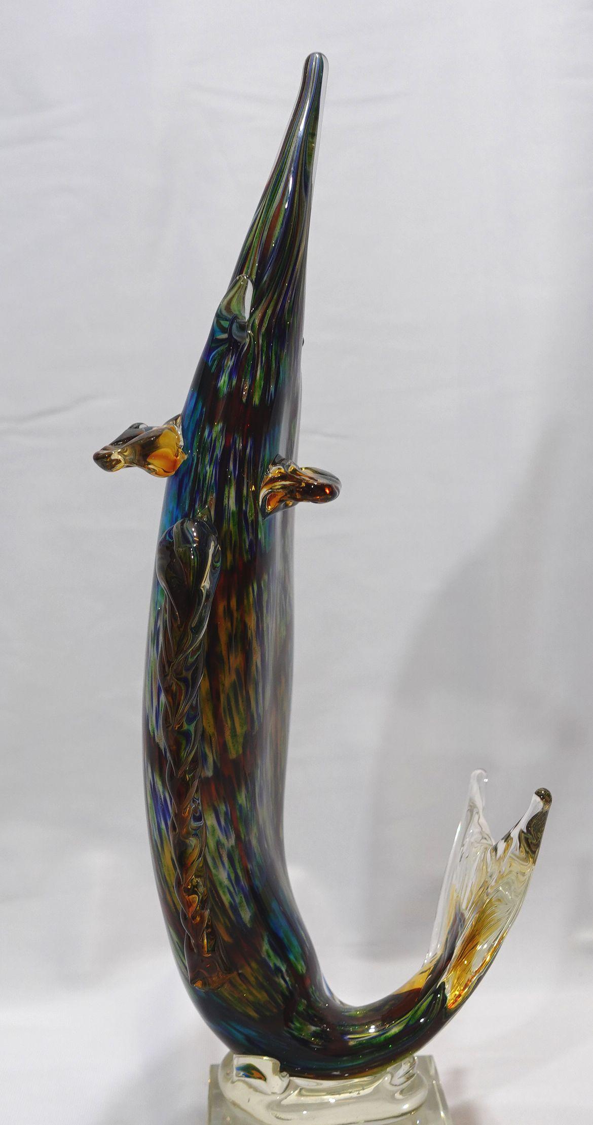 20th Century A Large and Heavy Murano Style Art Glass SailFish For Sale
