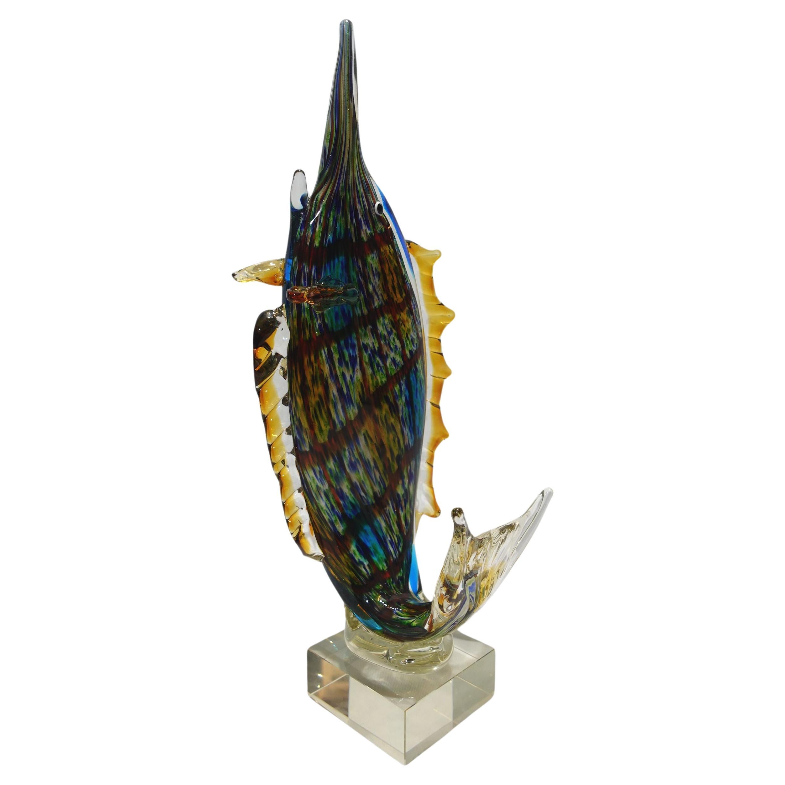 A Large and Heavy Murano Style Art Glass SailFish For Sale