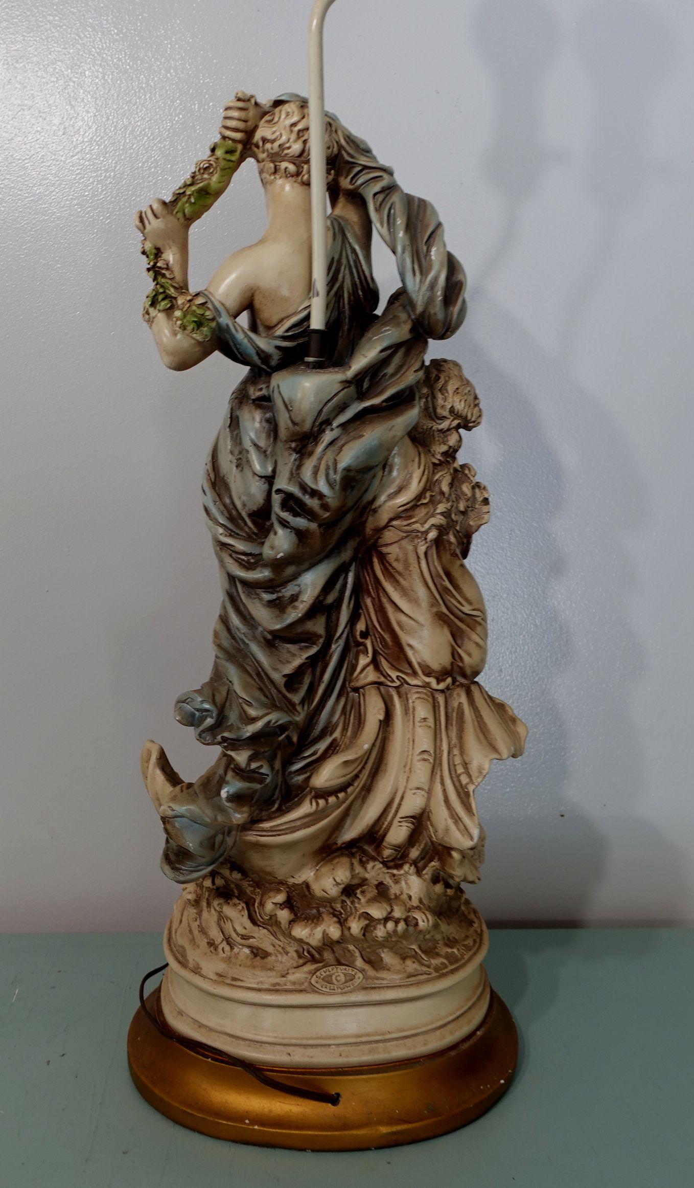 Large and Heavy Vintage Italian Figural Group Lamp In Good Condition For Sale In Norton, MA