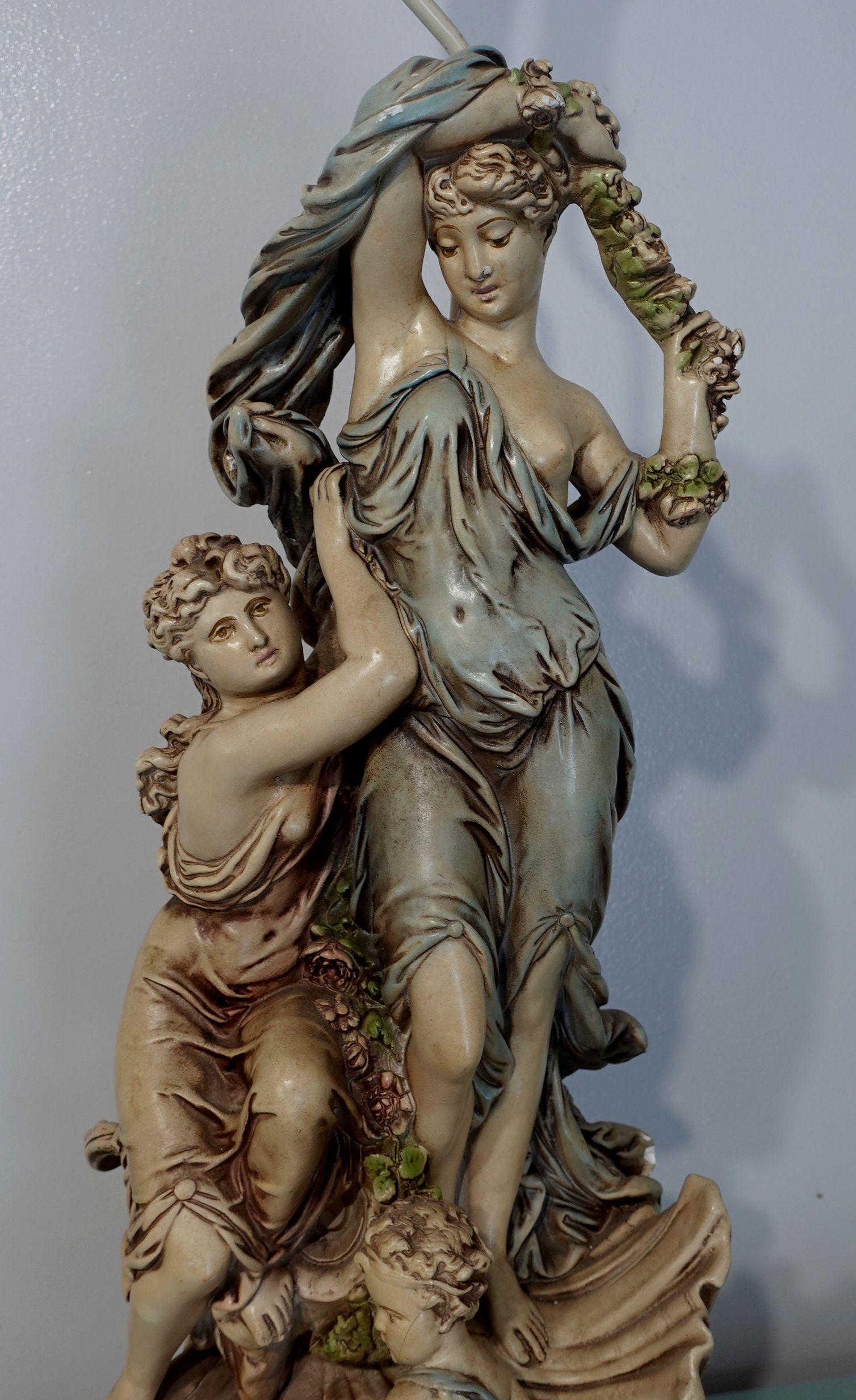 20th Century Large and Heavy Vintage Italian Figural Group Lamp For Sale