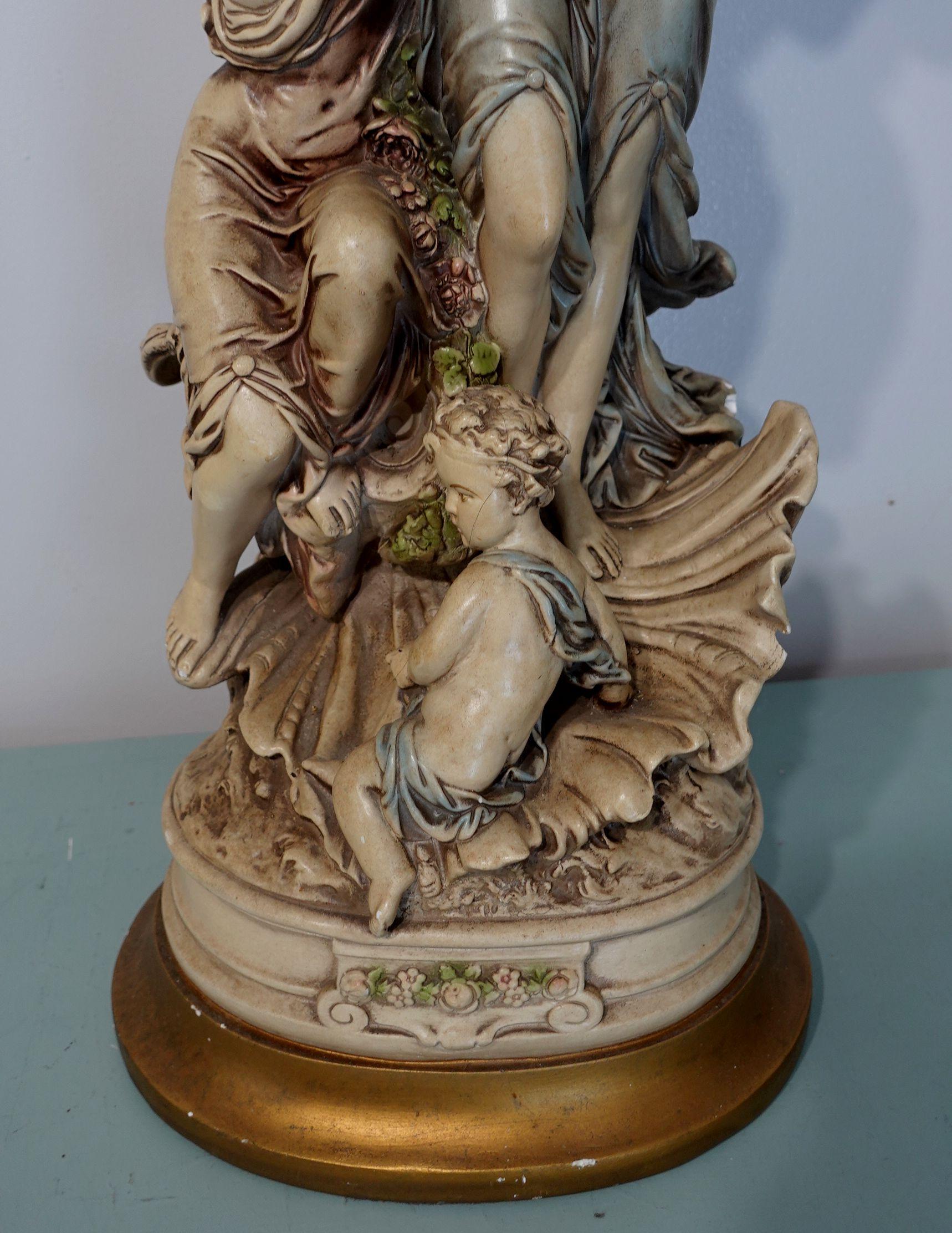 Composition Large and Heavy Vintage Italian Figural Group Lamp For Sale