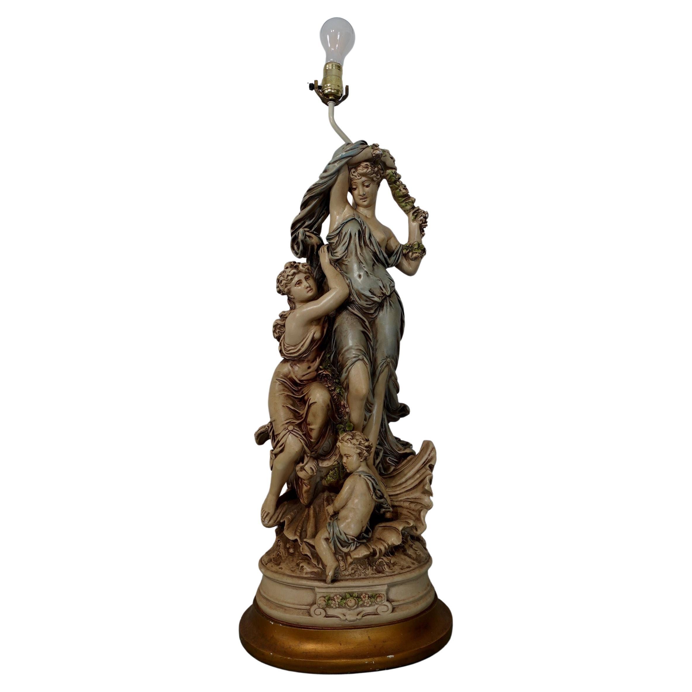 Large and Heavy Vintage Italian Figural Group Lamp For Sale