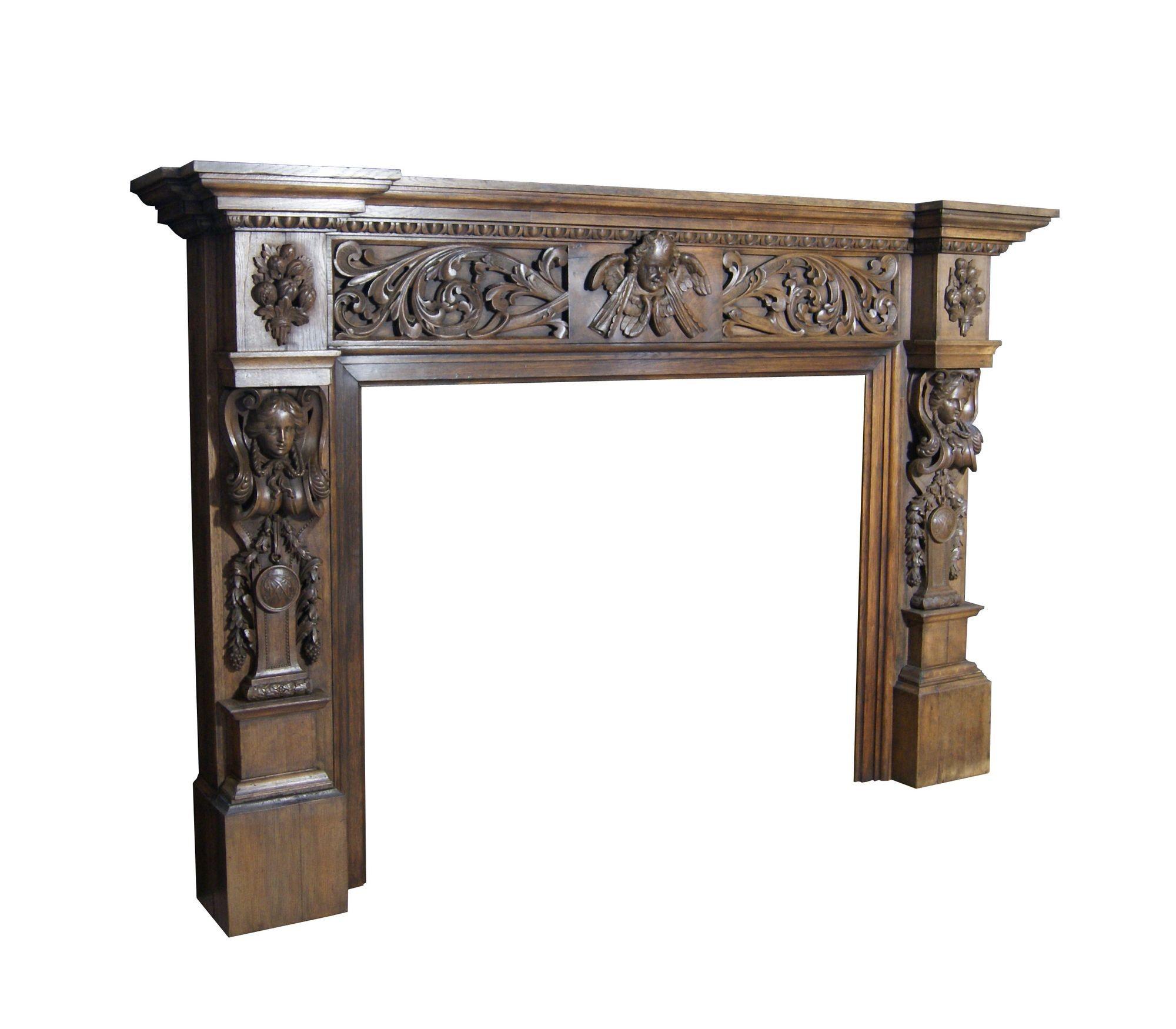 Jacobean A Large and Imposing English Antique Oak Fireplace Mantel