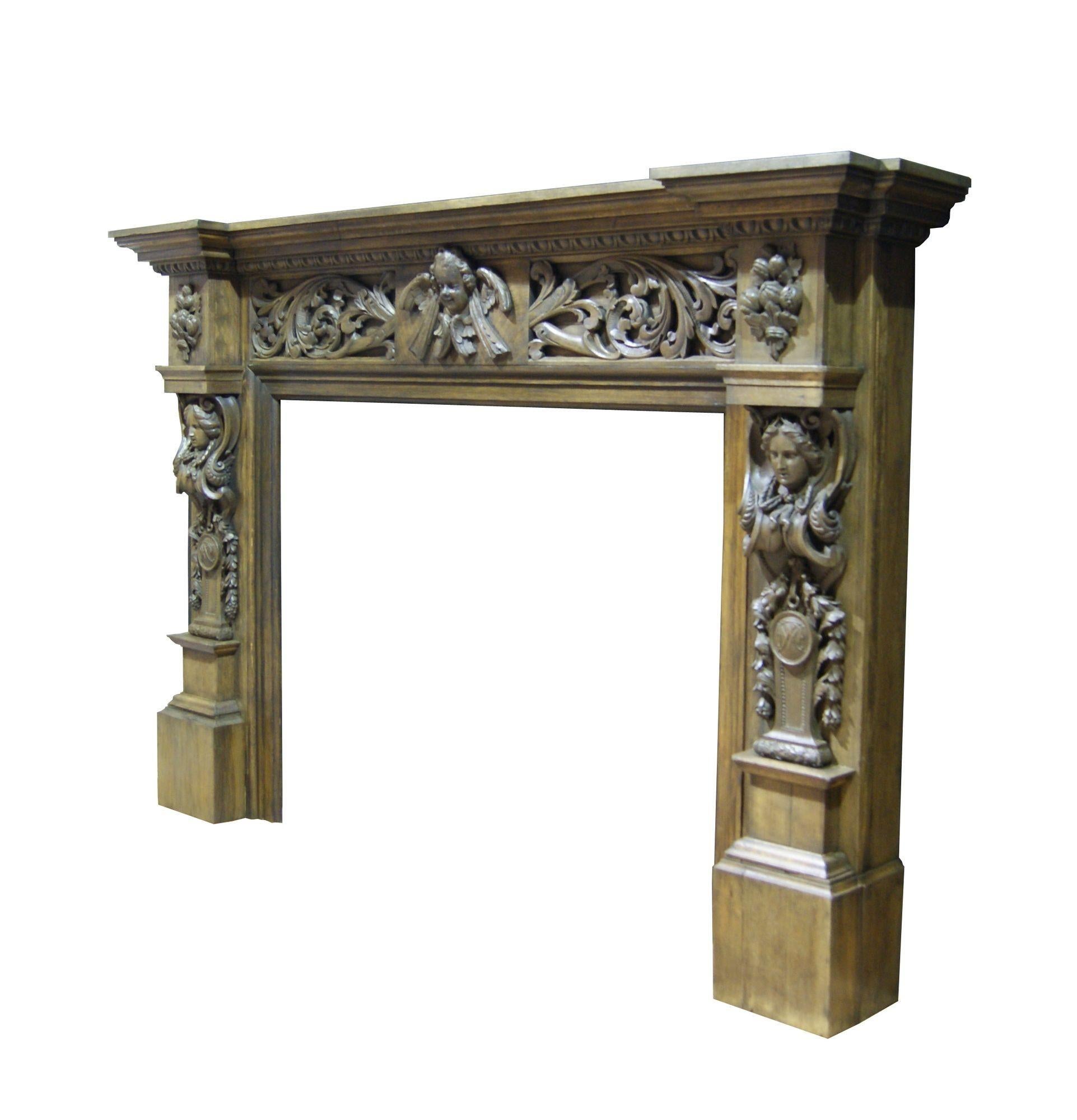 Hand-Crafted A Large and Imposing English Antique Oak Fireplace Mantel