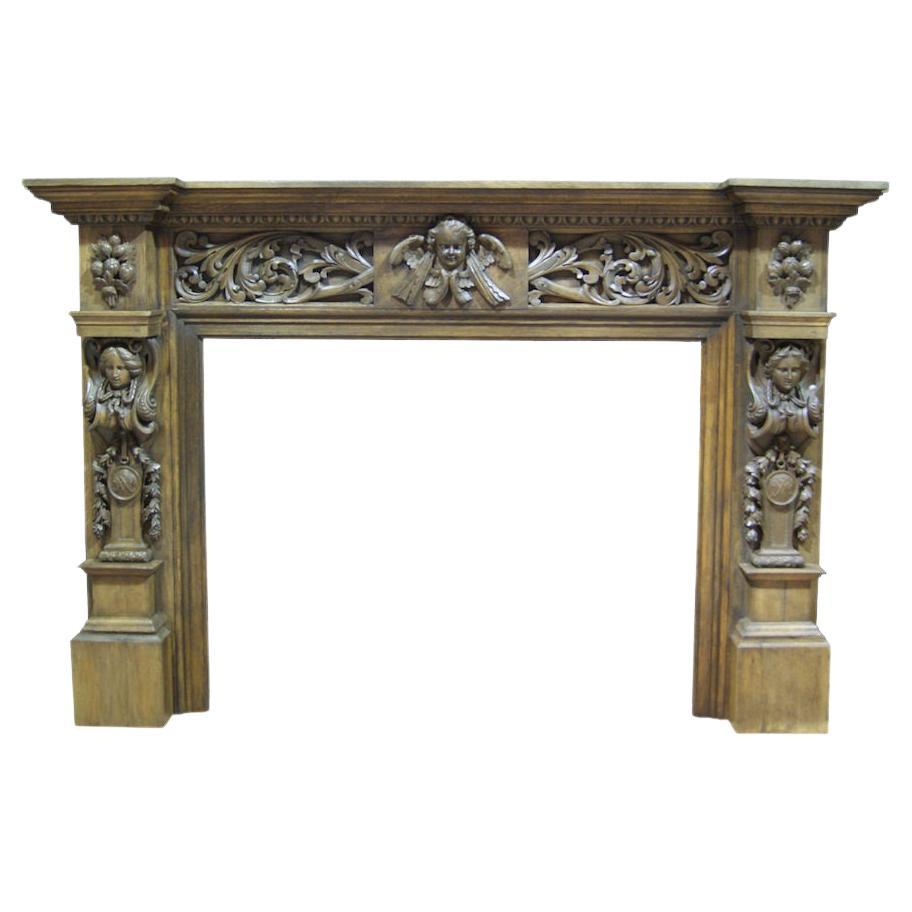 A Large and Imposing English Antique Oak Fireplace Mantel For Sale