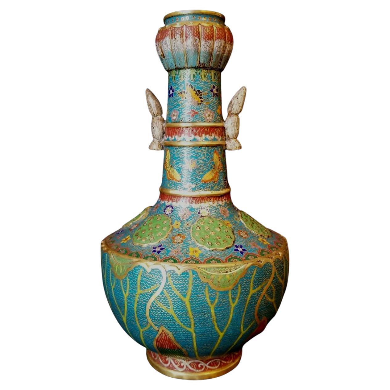 Large and Impressive Chinese Cloisonné Enamel Vase, 19th Century