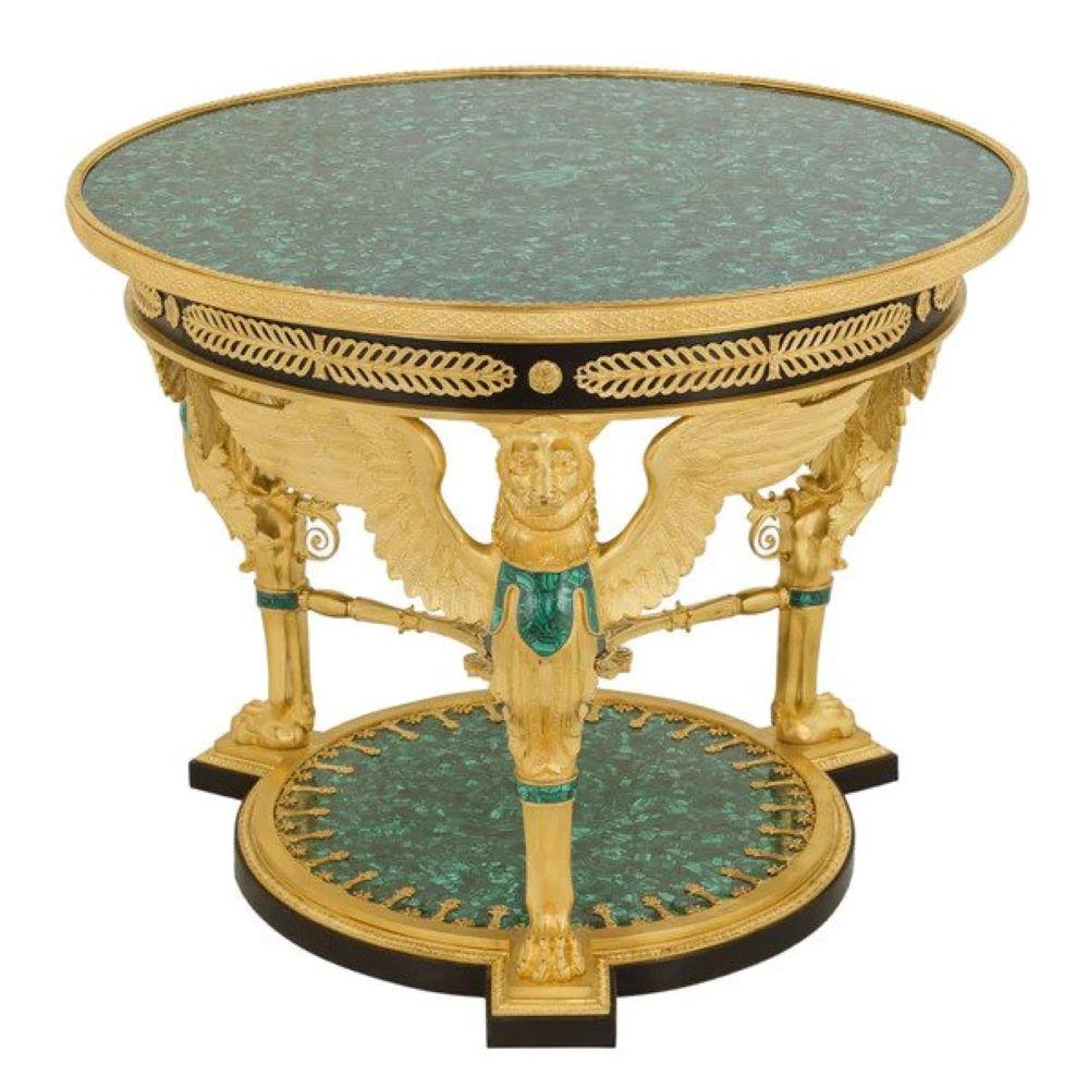 Large and Impressive Empire Style Ormolu and Malachite Center Table 4