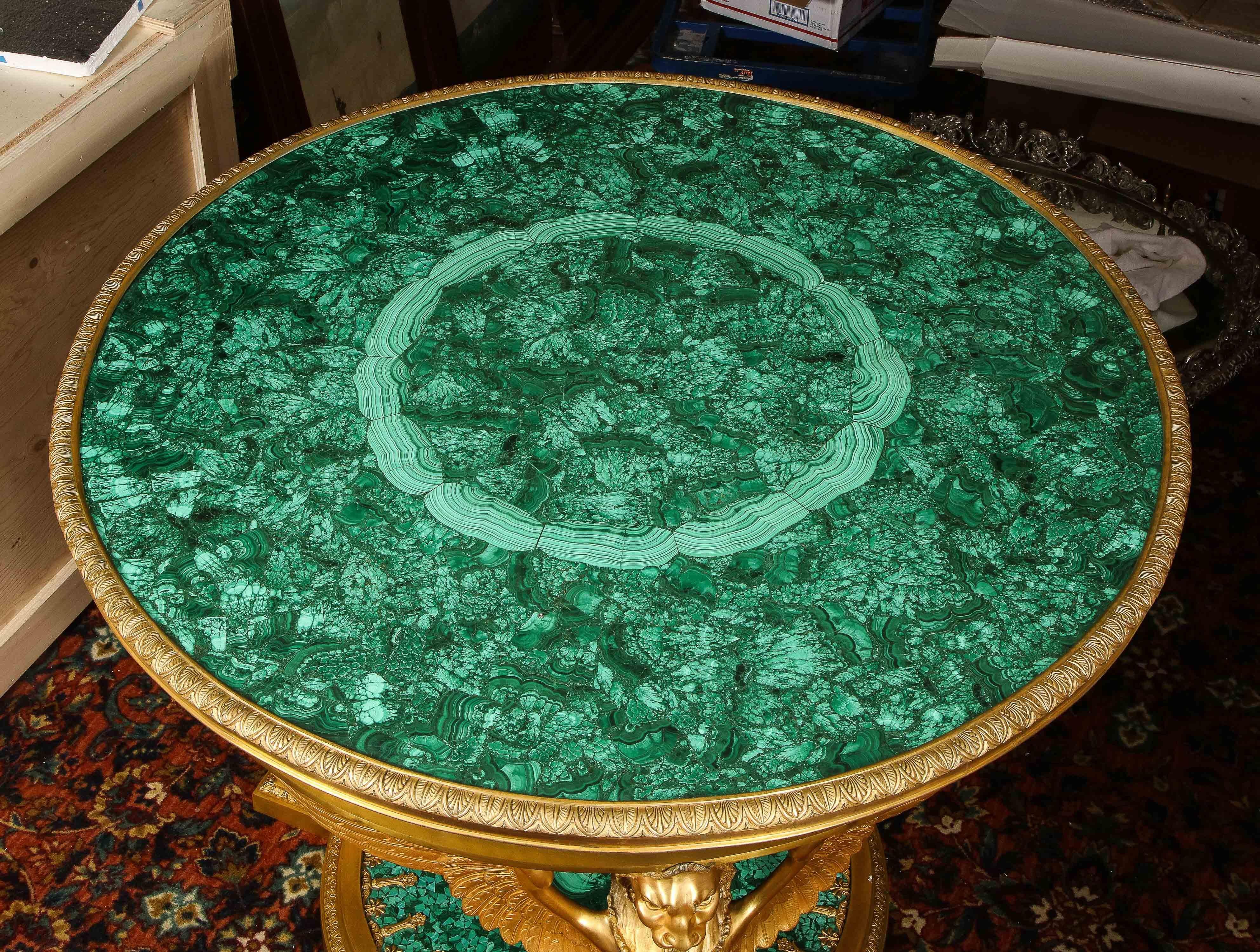 Large and Impressive Empire Style Ormolu and Malachite Center Table For Sale 5