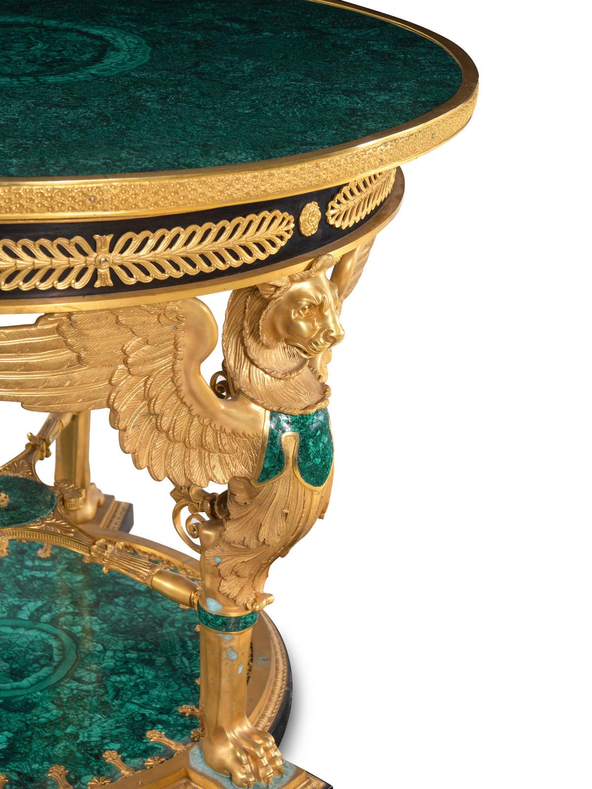 Large and Impressive Empire Style Ormolu and Malachite Center Table 6