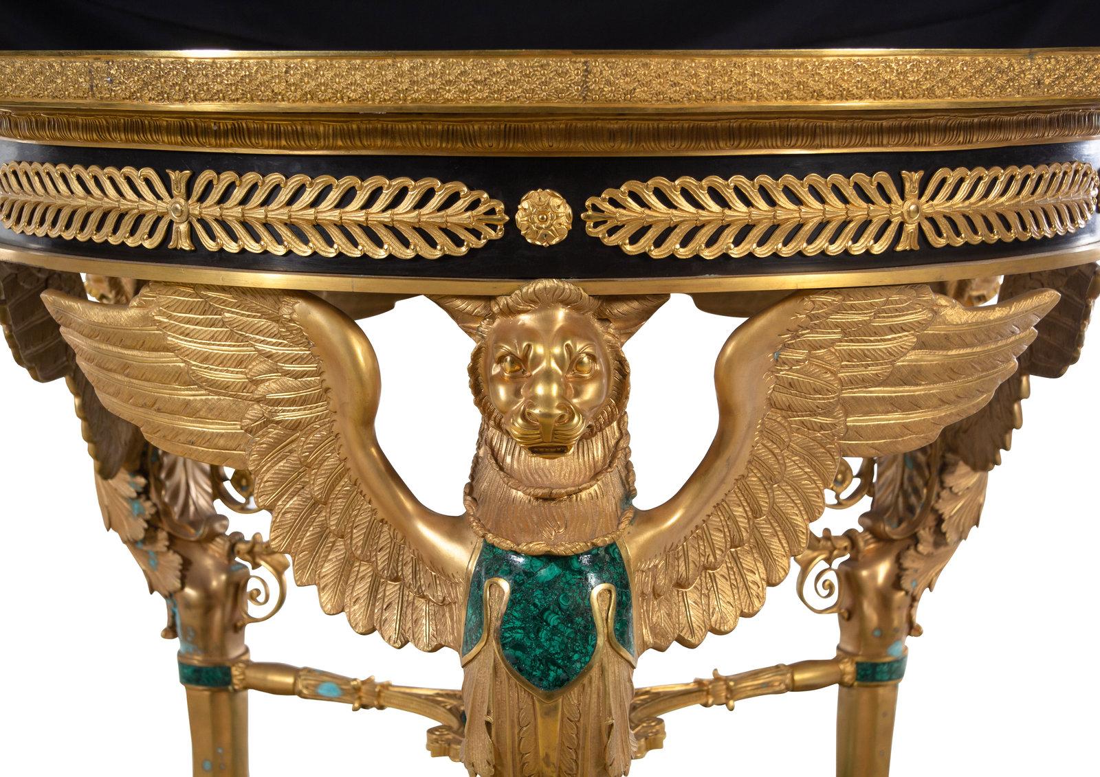 20th Century Large and Impressive Empire Style Ormolu and Malachite Center Table
