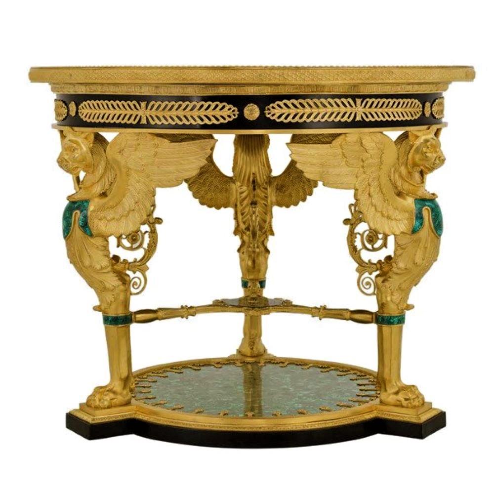 Bronze Large and Impressive Empire Style Ormolu and Malachite Center Table