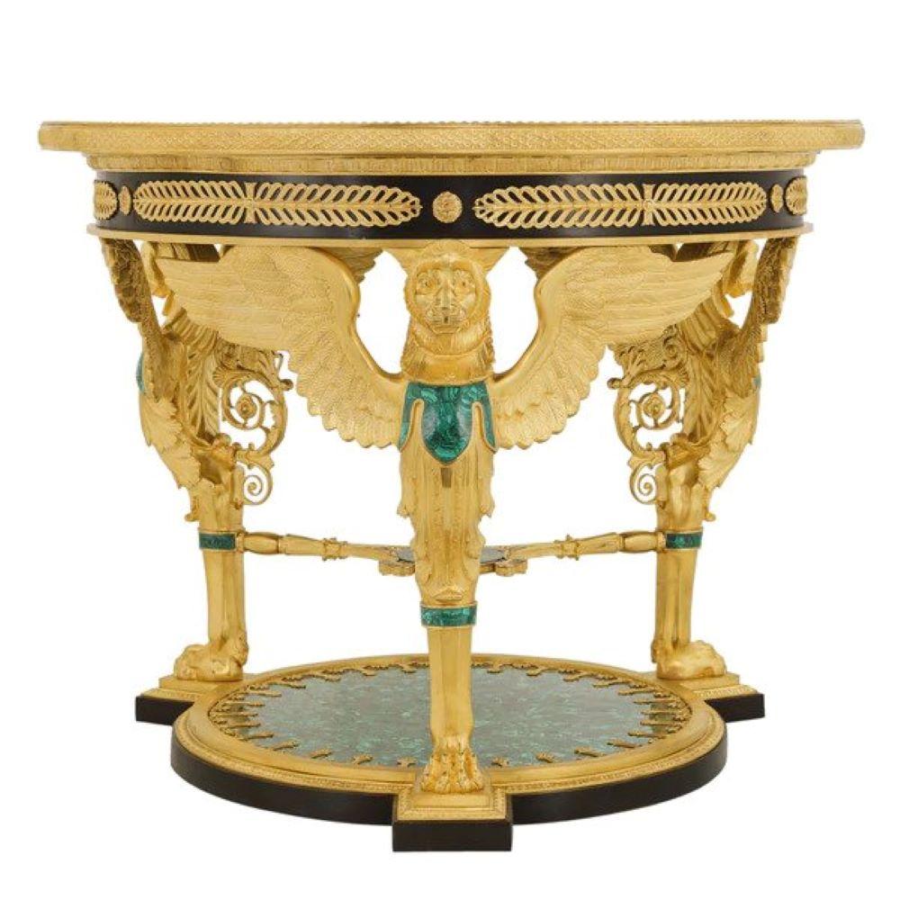Large and Impressive Empire Style Ormolu and Malachite Center Table 1