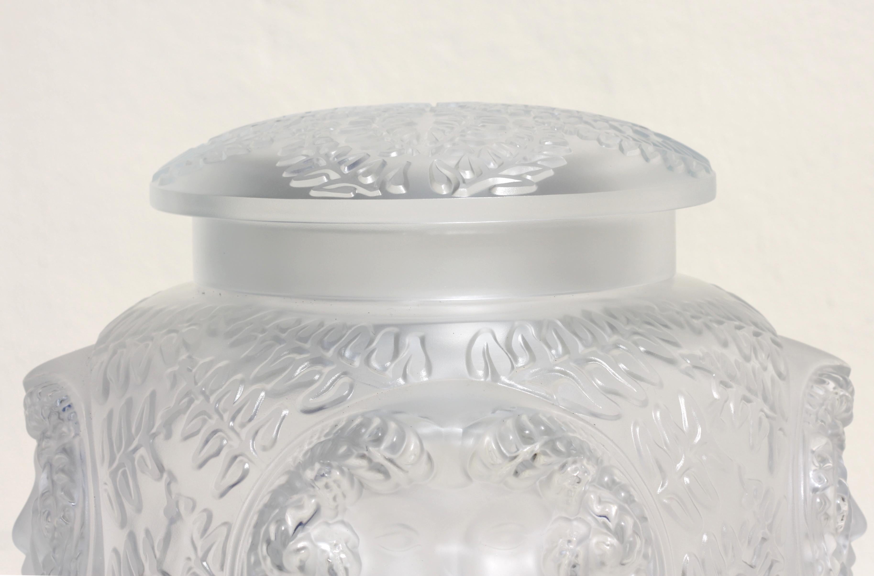 Large and Impressive Lalique Masque De Femme Pattern Covered Vase, France, 20t In Good Condition For Sale In West Palm Beach, FL