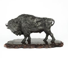 Large and Impressive Meiji Period Bronze Bison by Sano Takachika for the Kakuh