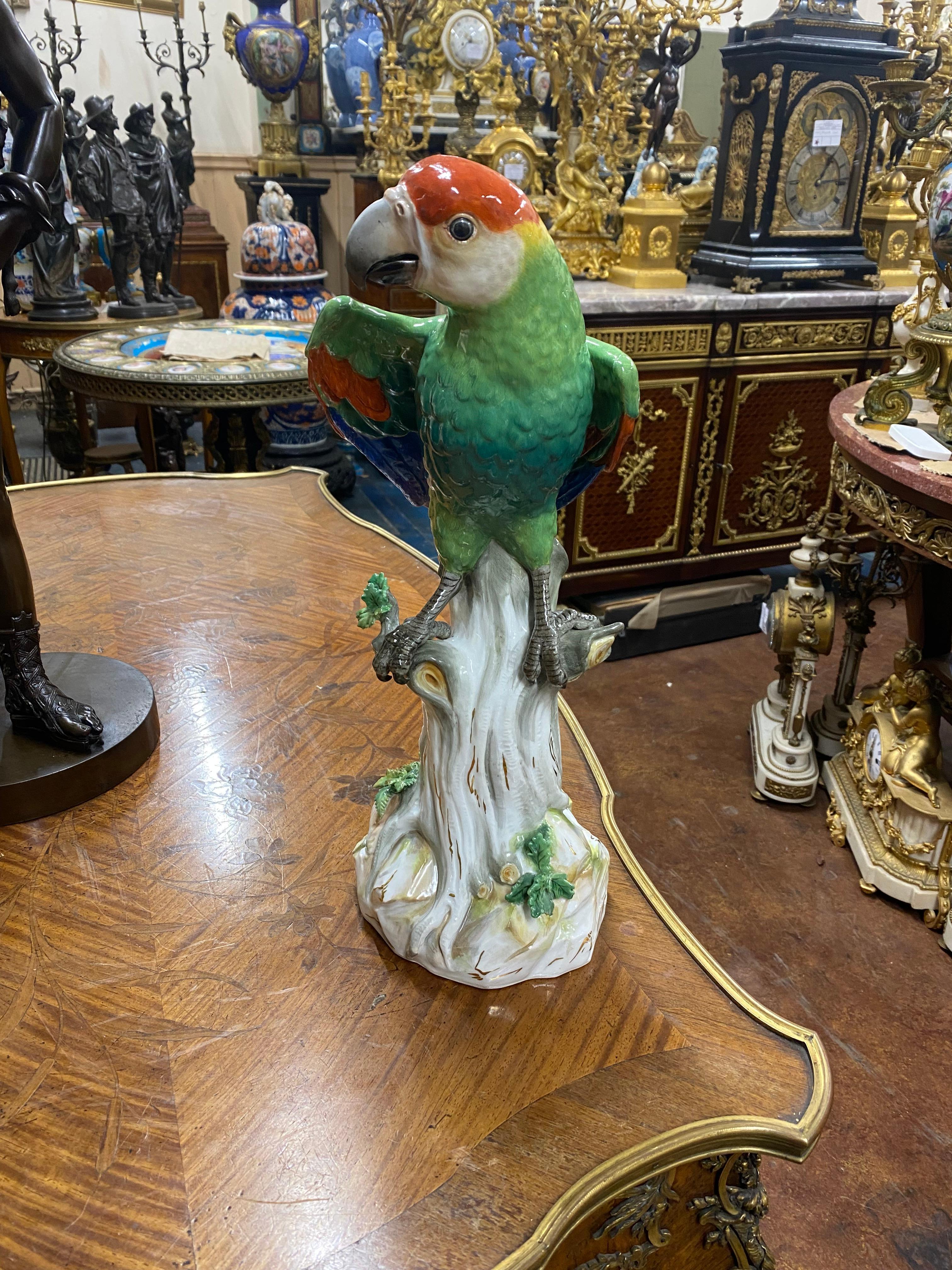 German A large and impressive Meissen parrots, circa 1890, 43cm high