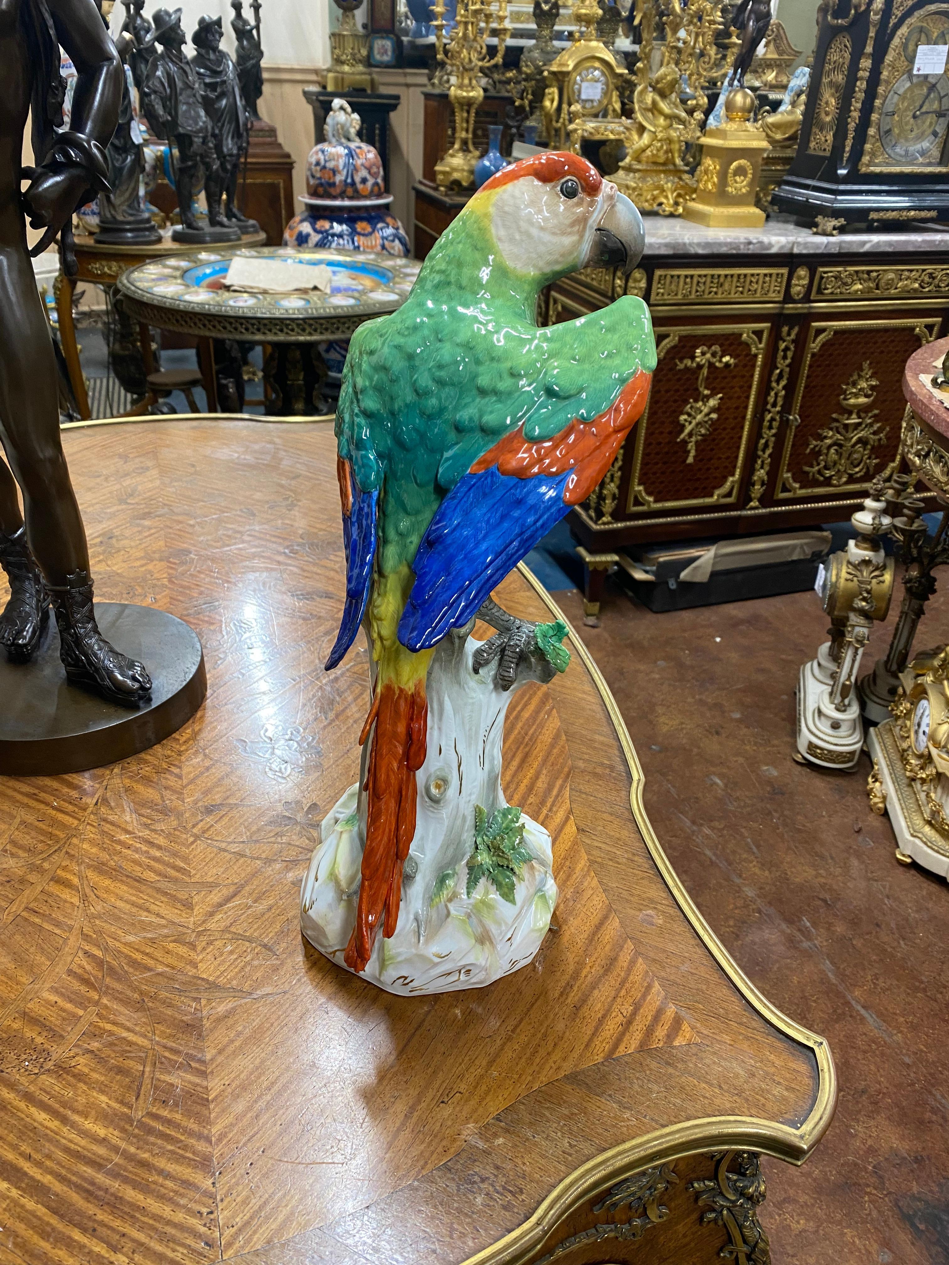 Hand-Painted A large and impressive Meissen parrots, circa 1890, 43cm high