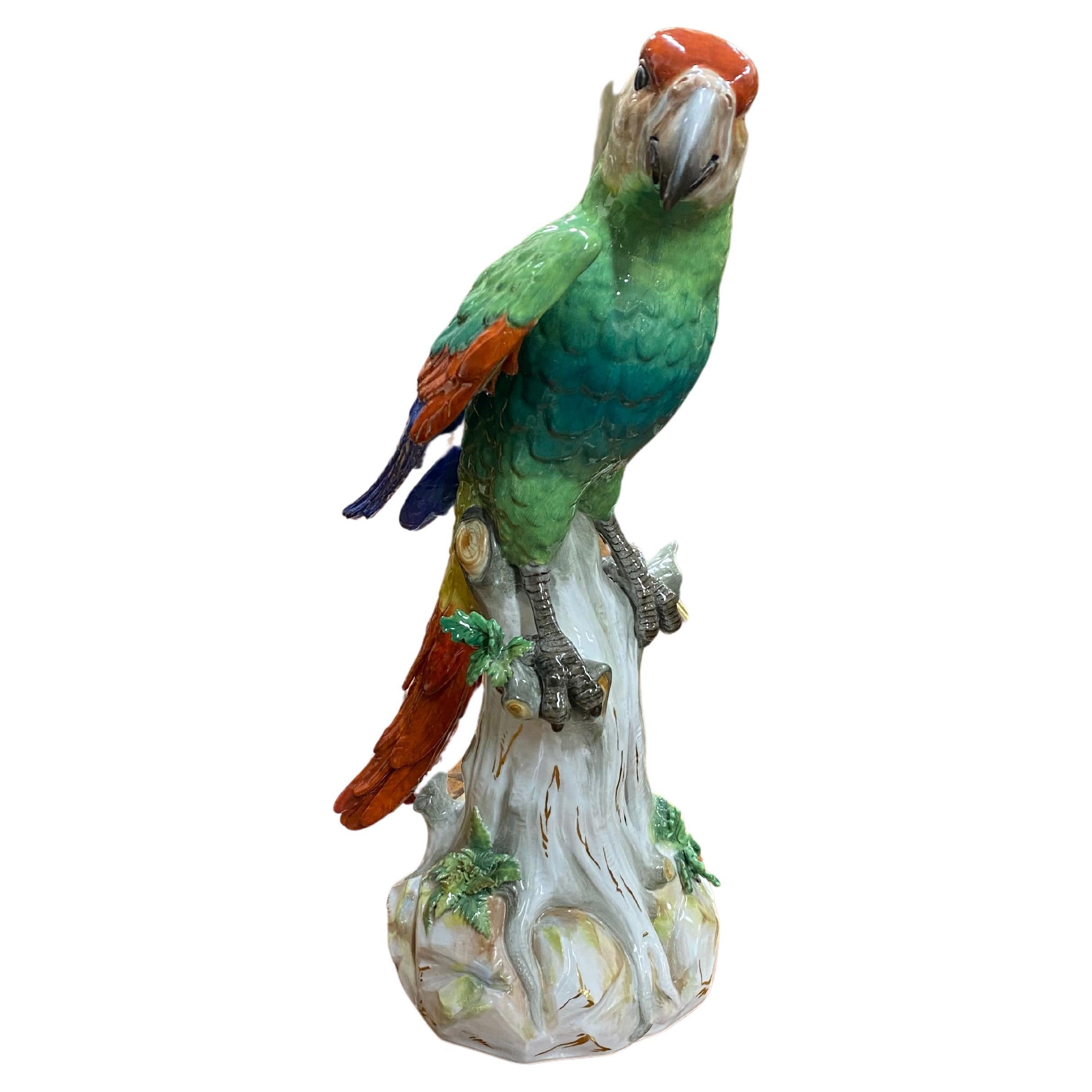 A large and impressive Meissen parrots, circa 1890, 43cm high
