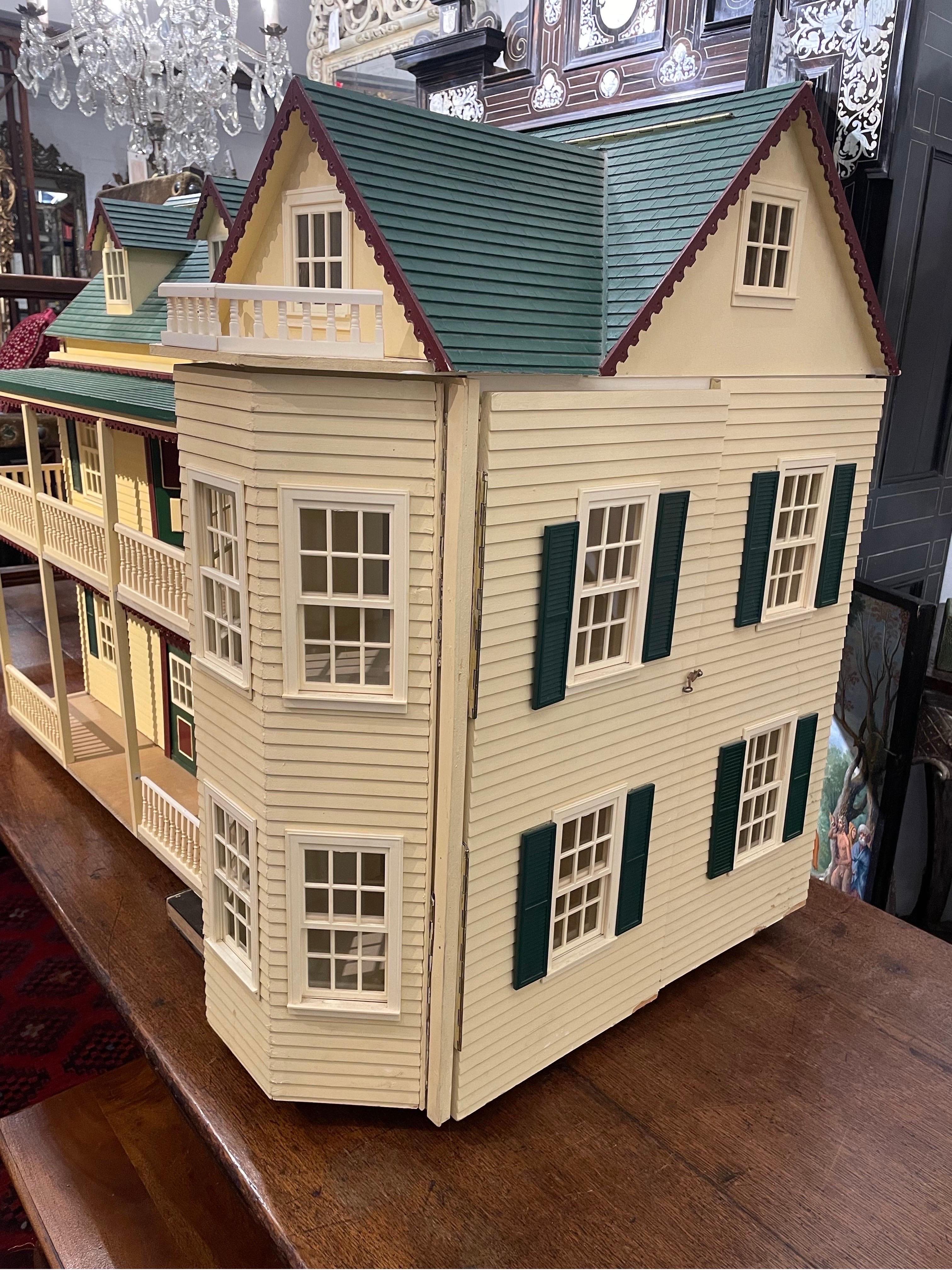 American Colonial A Large and Impressive Vintage Double Storey Doll House, 20th Century For Sale