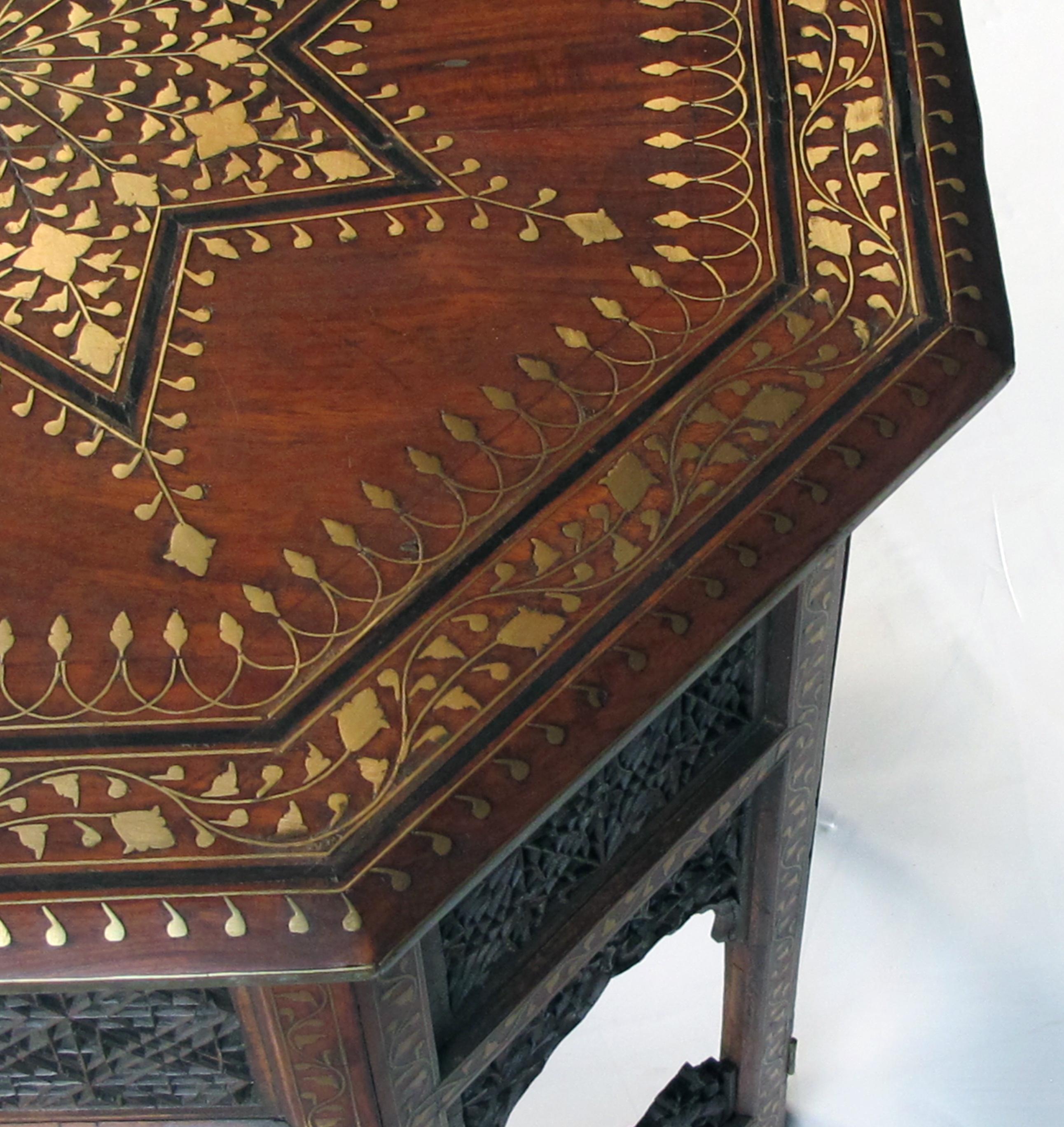 Anglo-Indian Large and Intricately Inlaid Anglo Indian Octagonal Side Table with Brass Inlay