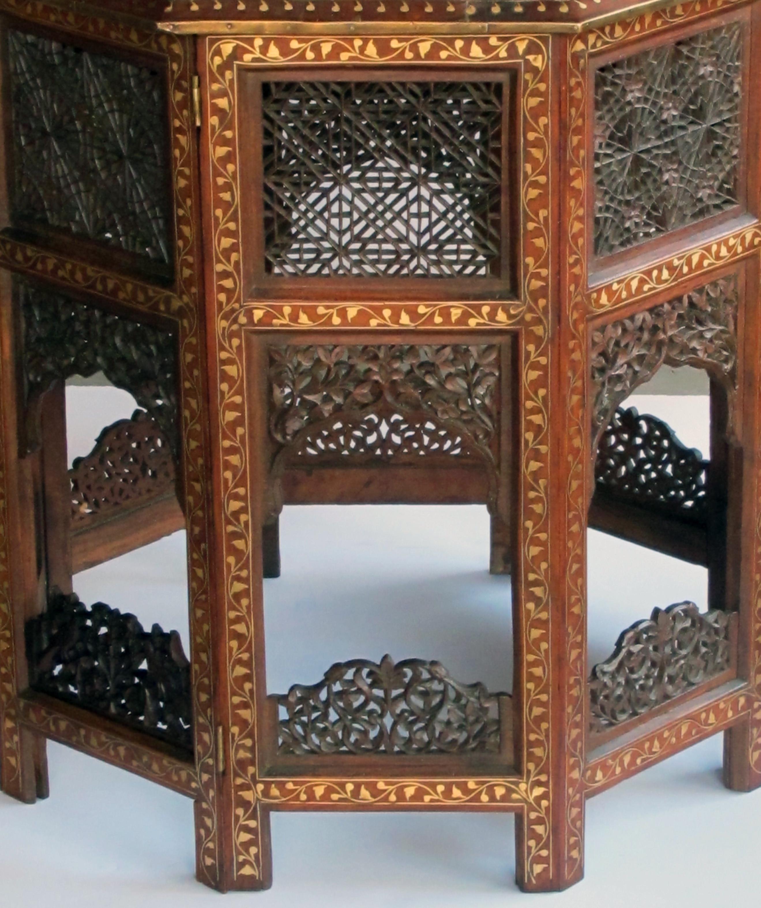 British Indian Ocean Territory Large and Intricately Inlaid Anglo Indian Octagonal Side Table with Brass Inlay