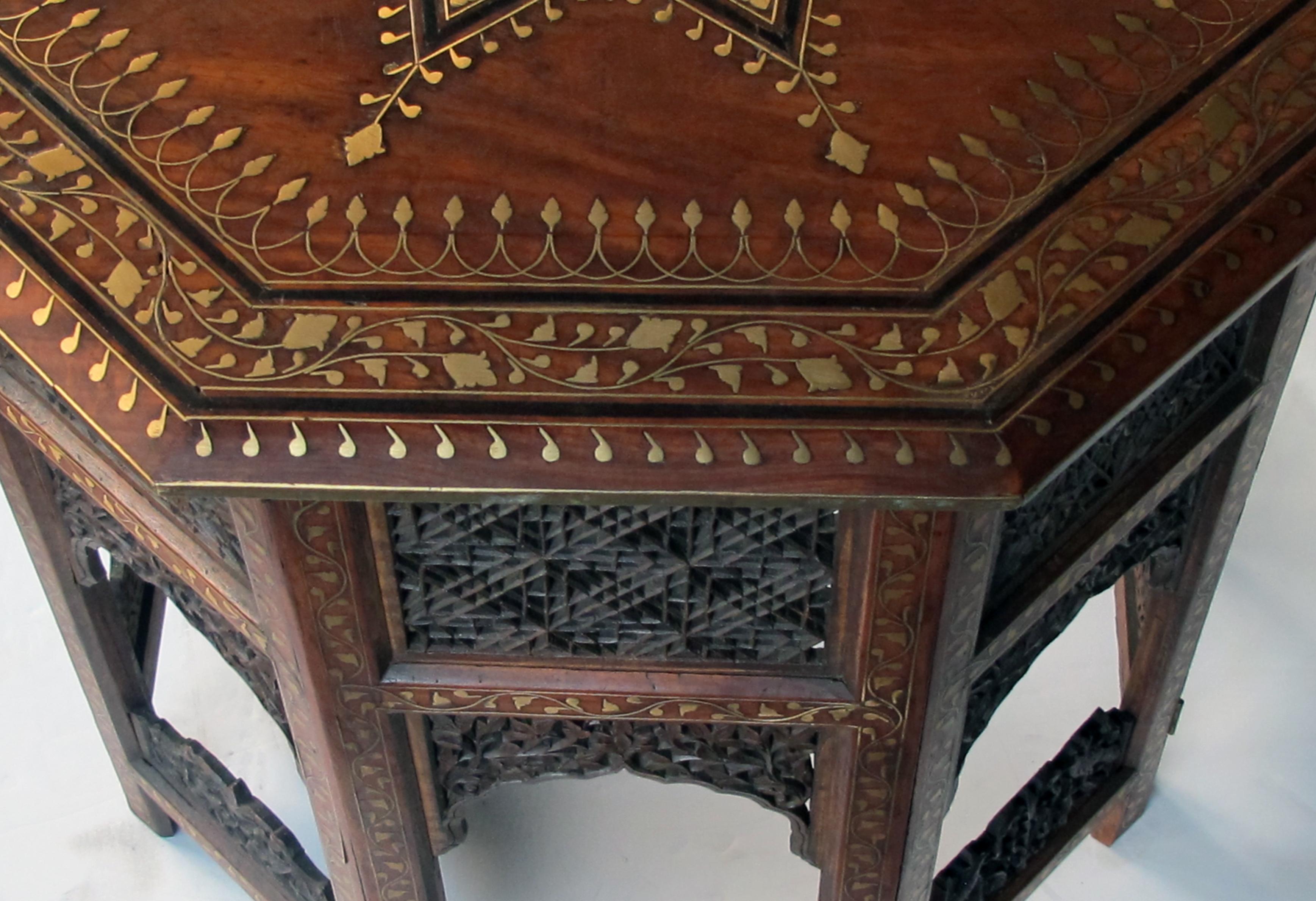 Large and Intricately Inlaid Anglo Indian Octagonal Side Table with Brass Inlay In Excellent Condition In San Francisco, CA