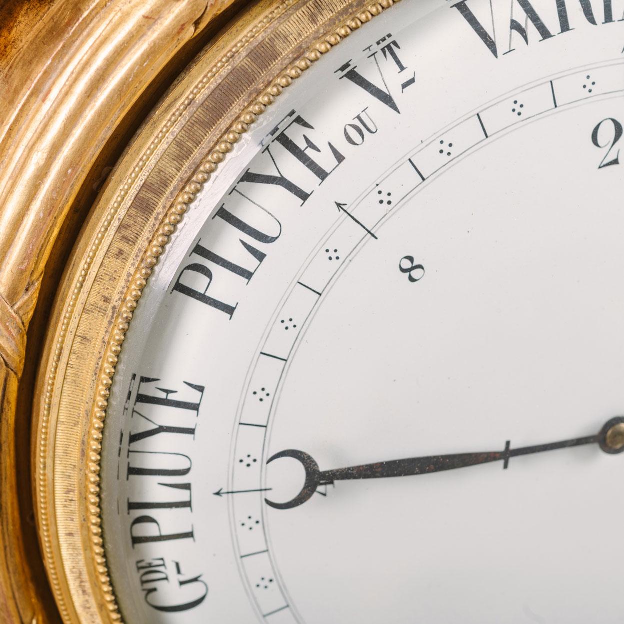 Uhr und Barometer-Set aus geschnitztem vergoldetem Holz im Louis-XVI.-Stil im Angebot 2
