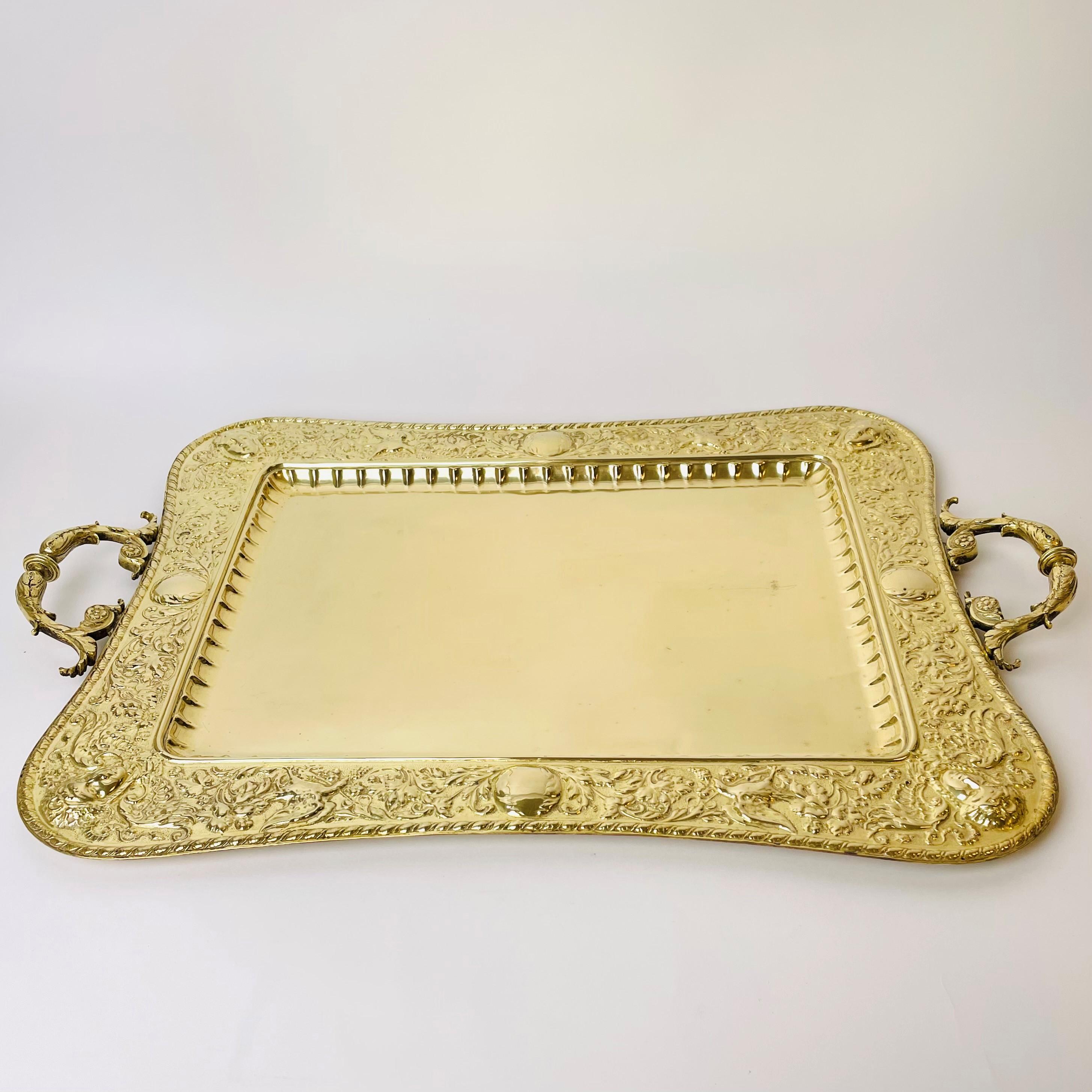 European A large and magnificent brass Serving Tray from late 19th Century For Sale