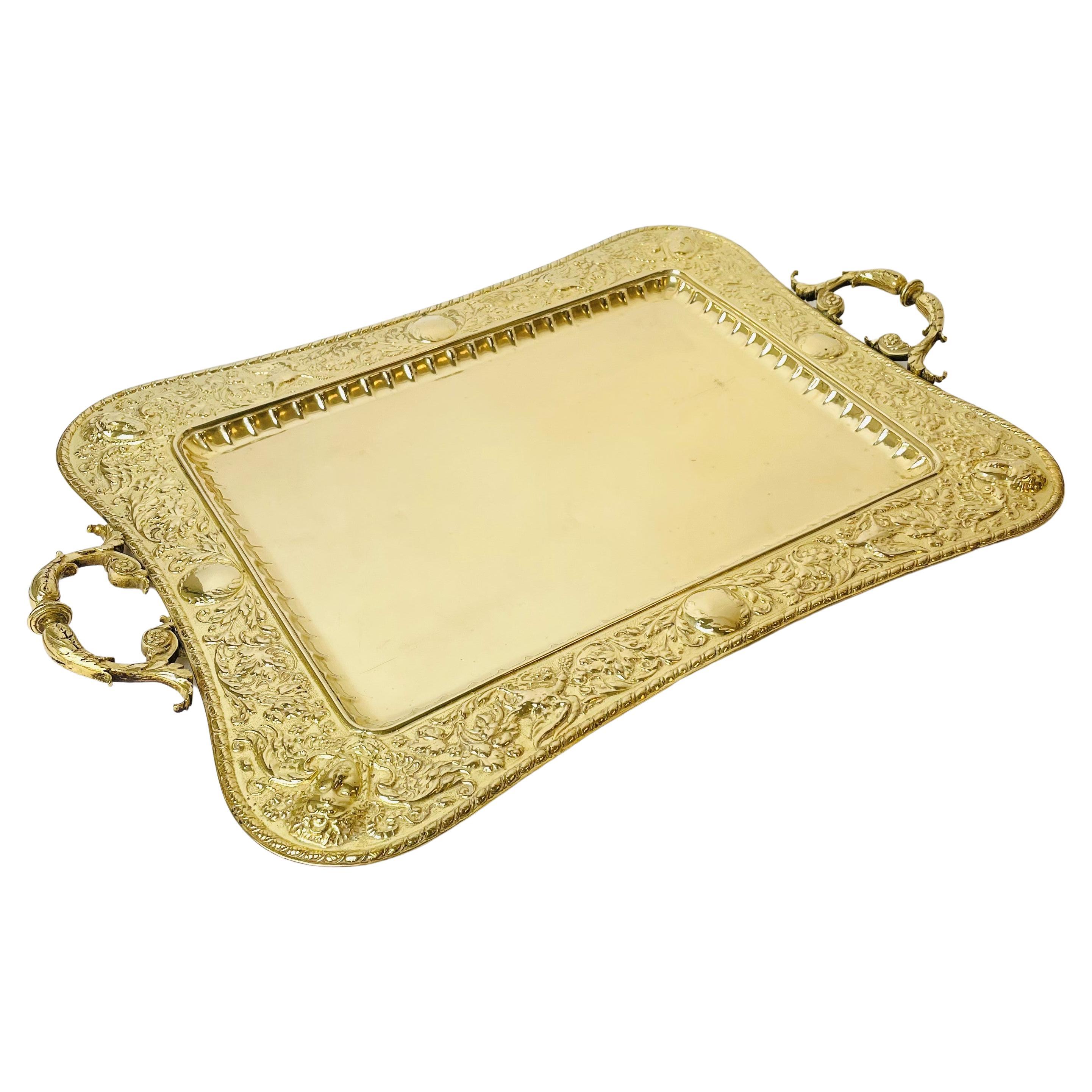 A large and magnificent brass Serving Tray from late 19th Century For Sale