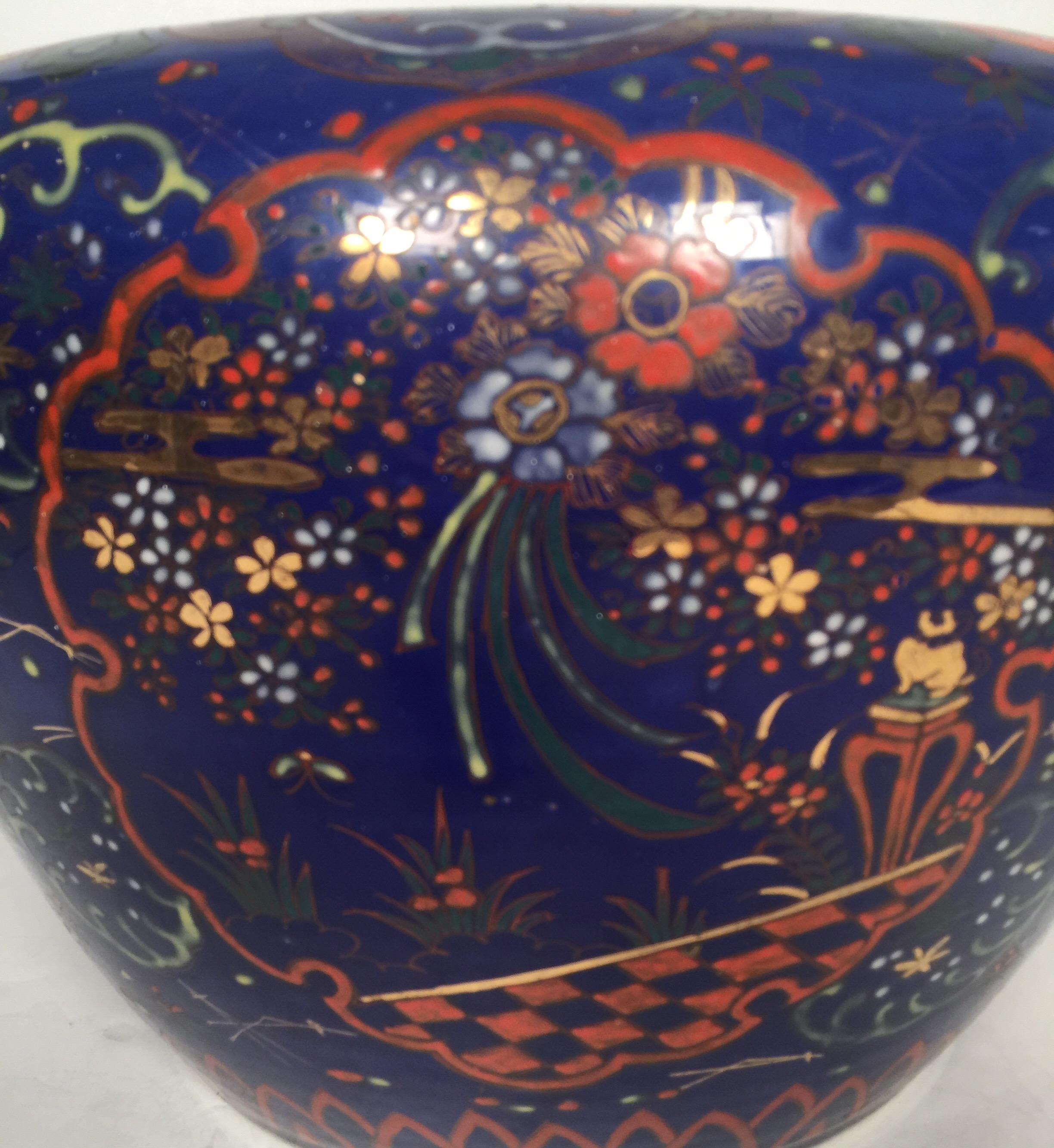 Large and Rare Deep Blue Imari Porcelain Jardinere Planter, 1880s In Good Condition In Lambertville, NJ