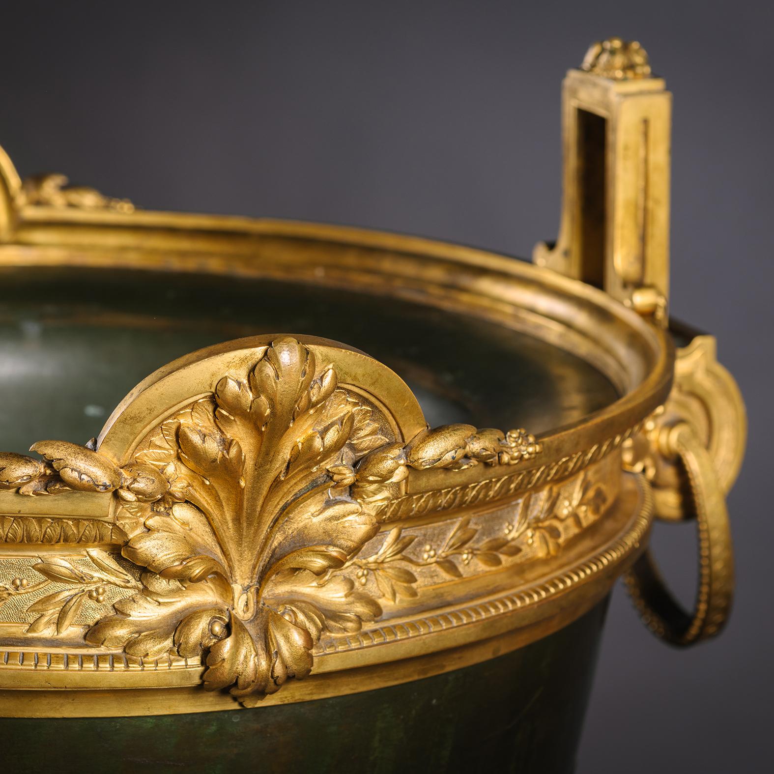 A Large and Rare Gilt and Patinated Bronze Jardiniere or Monumental Wine Cooler For Sale 4