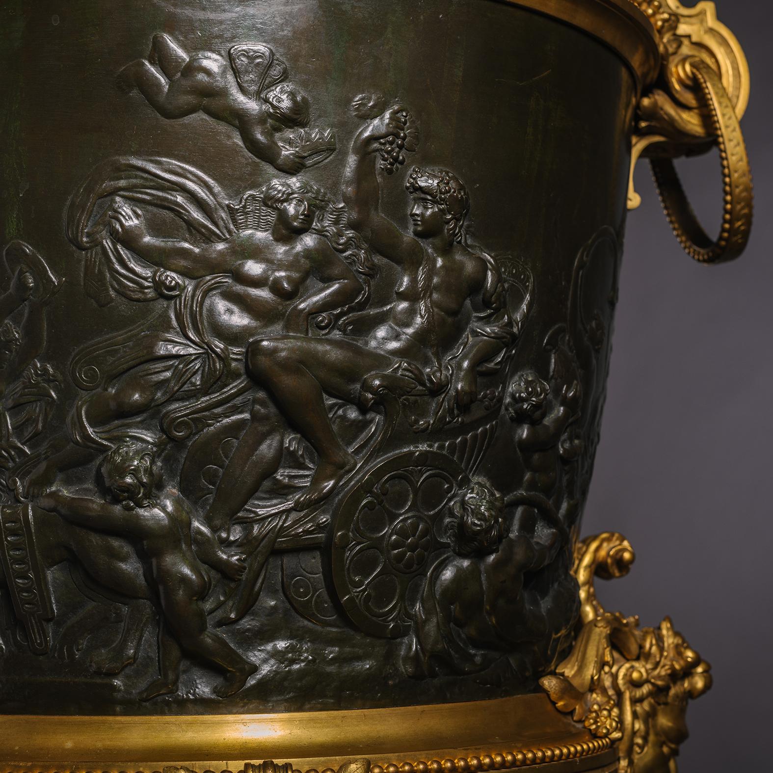 A Large and Rare Gilt and Patinated Bronze Jardiniere or Monumental Wine Cooler For Sale 2