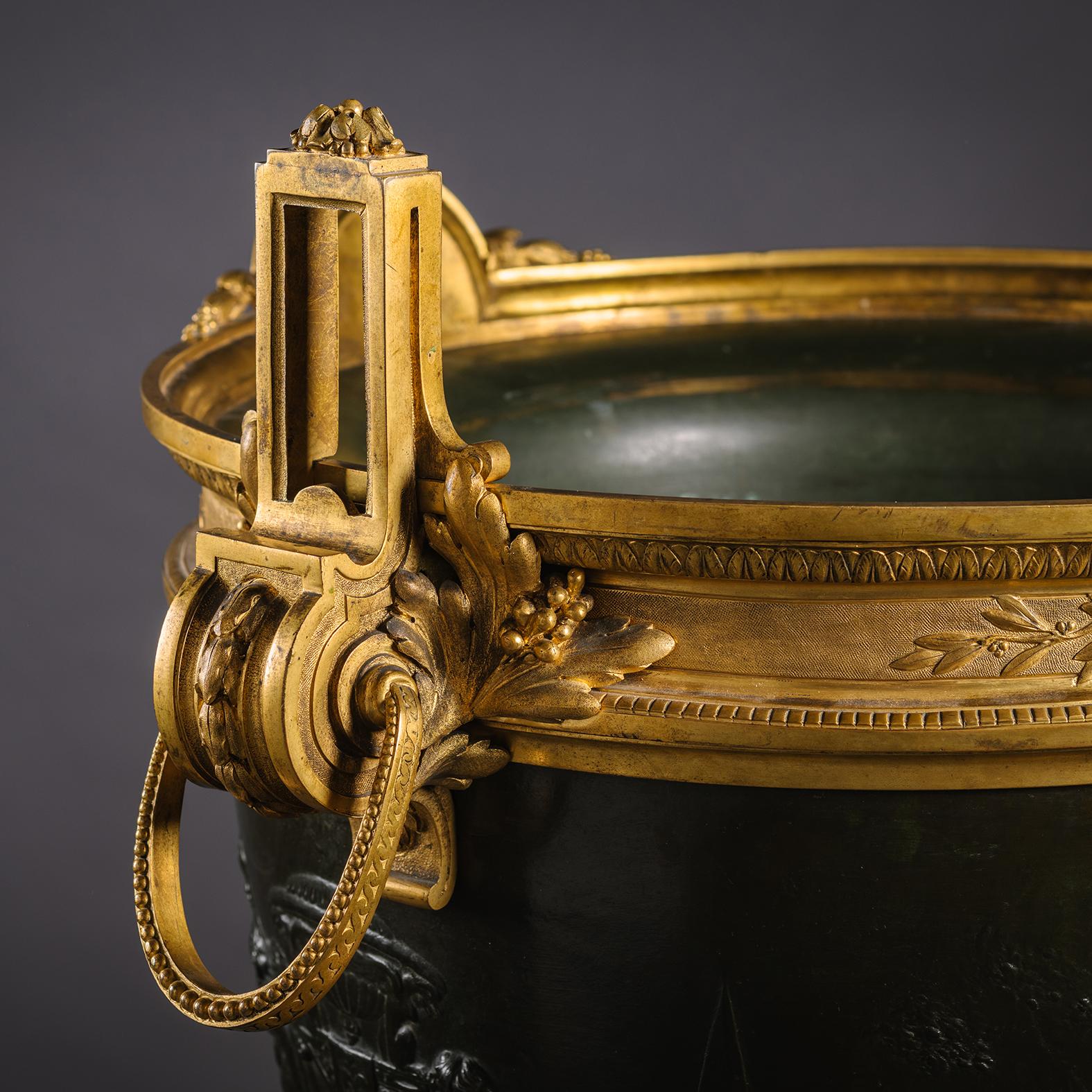 A Large and Rare Gilt and Patinated Bronze Jardiniere or Monumental Wine Cooler For Sale 3