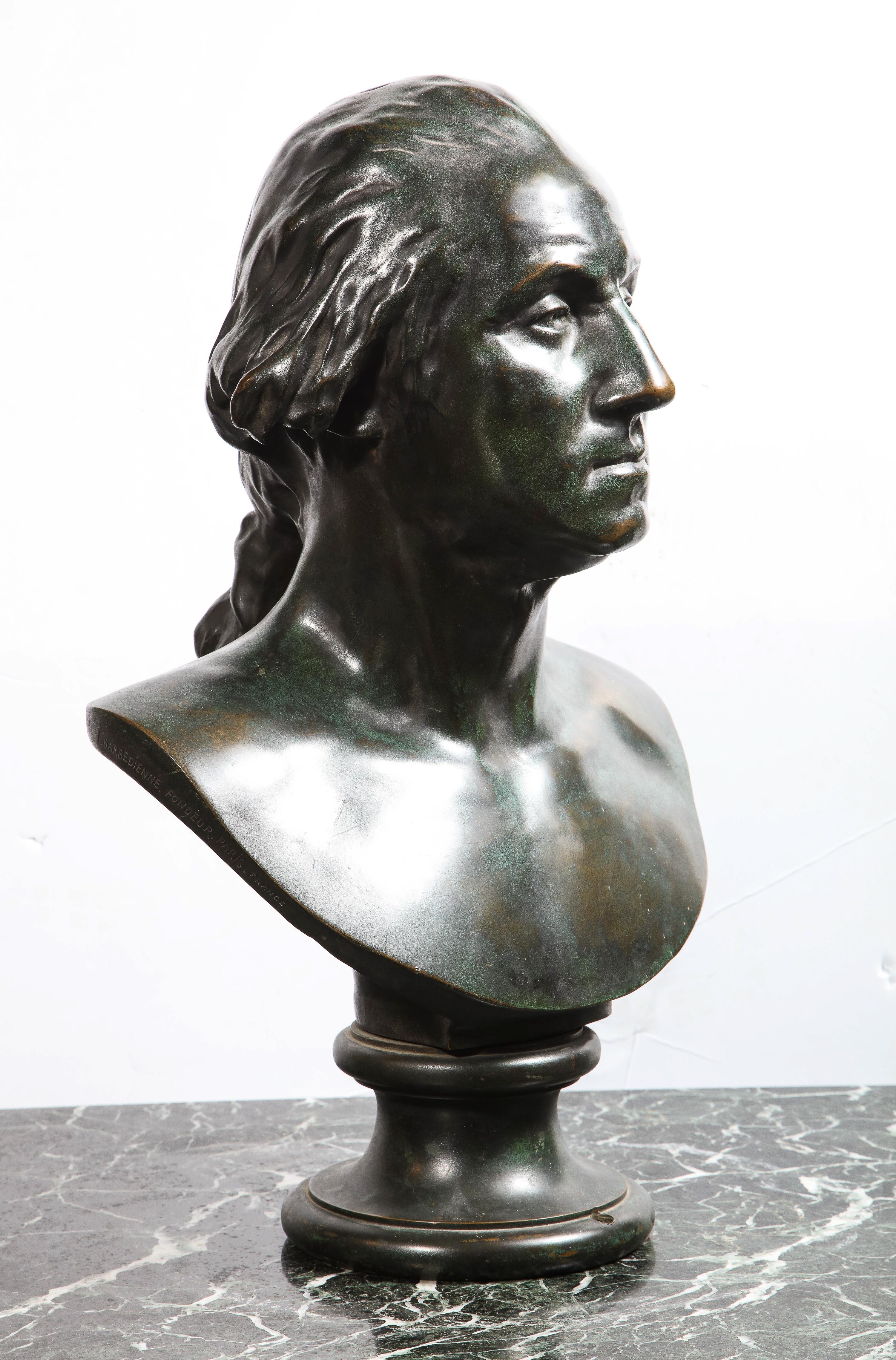 Large and Rare Patinated Bronze Bust of George Washington, by F. Barbedienne For Sale 5