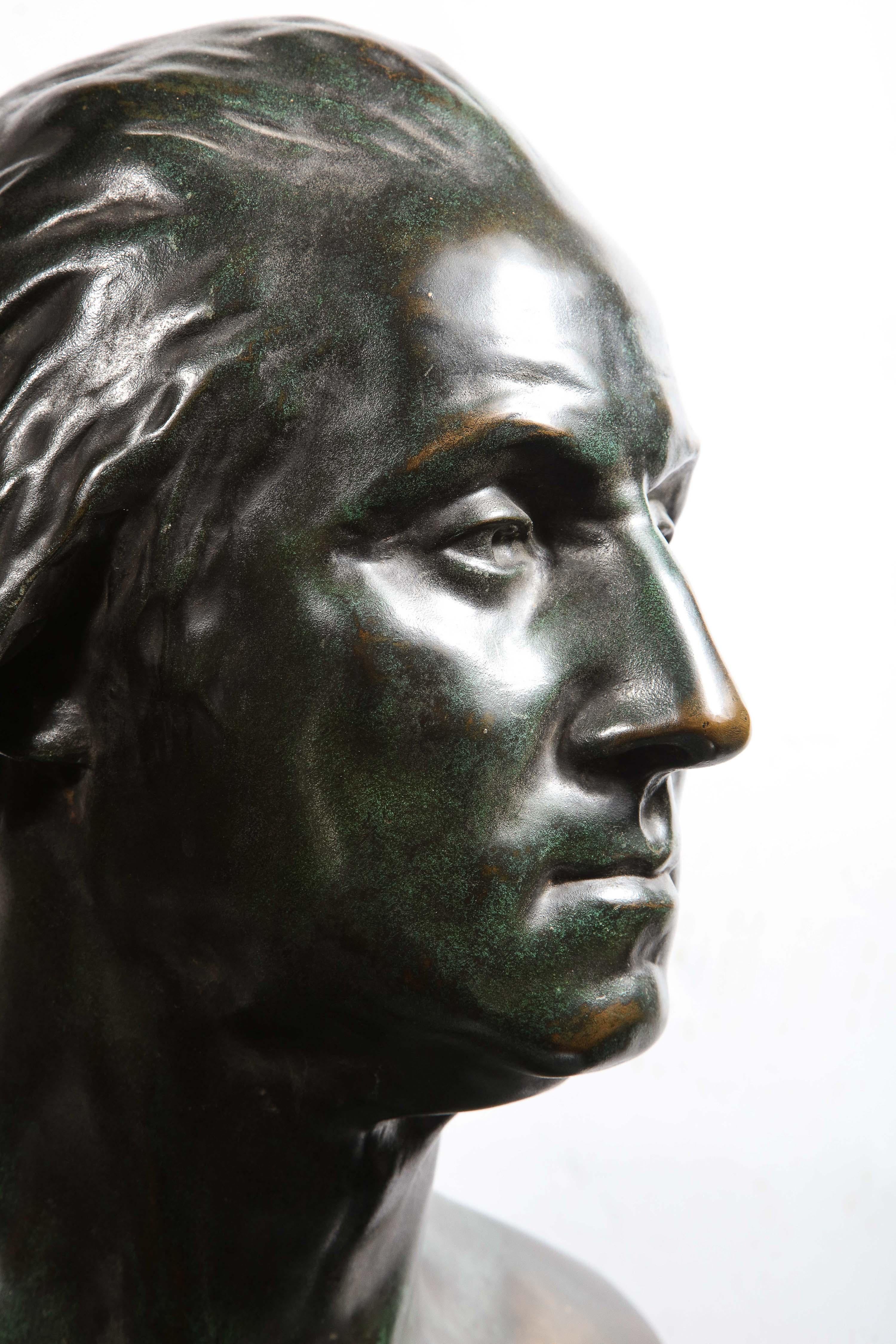 Large and Rare Patinated Bronze Bust of George Washington, by F. Barbedienne For Sale 6