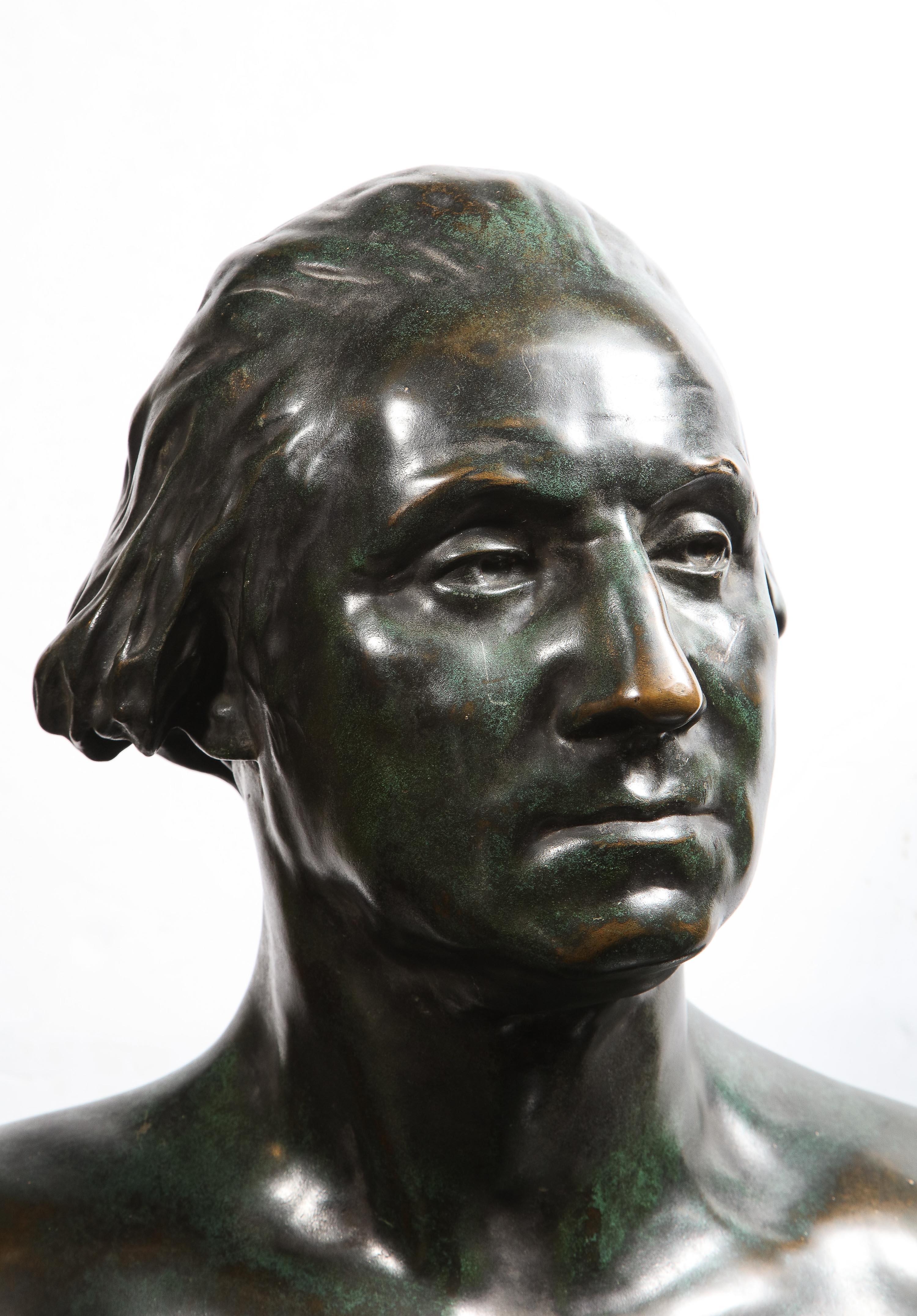 Large and Rare Patinated Bronze Bust of George Washington, by F. Barbedienne 7