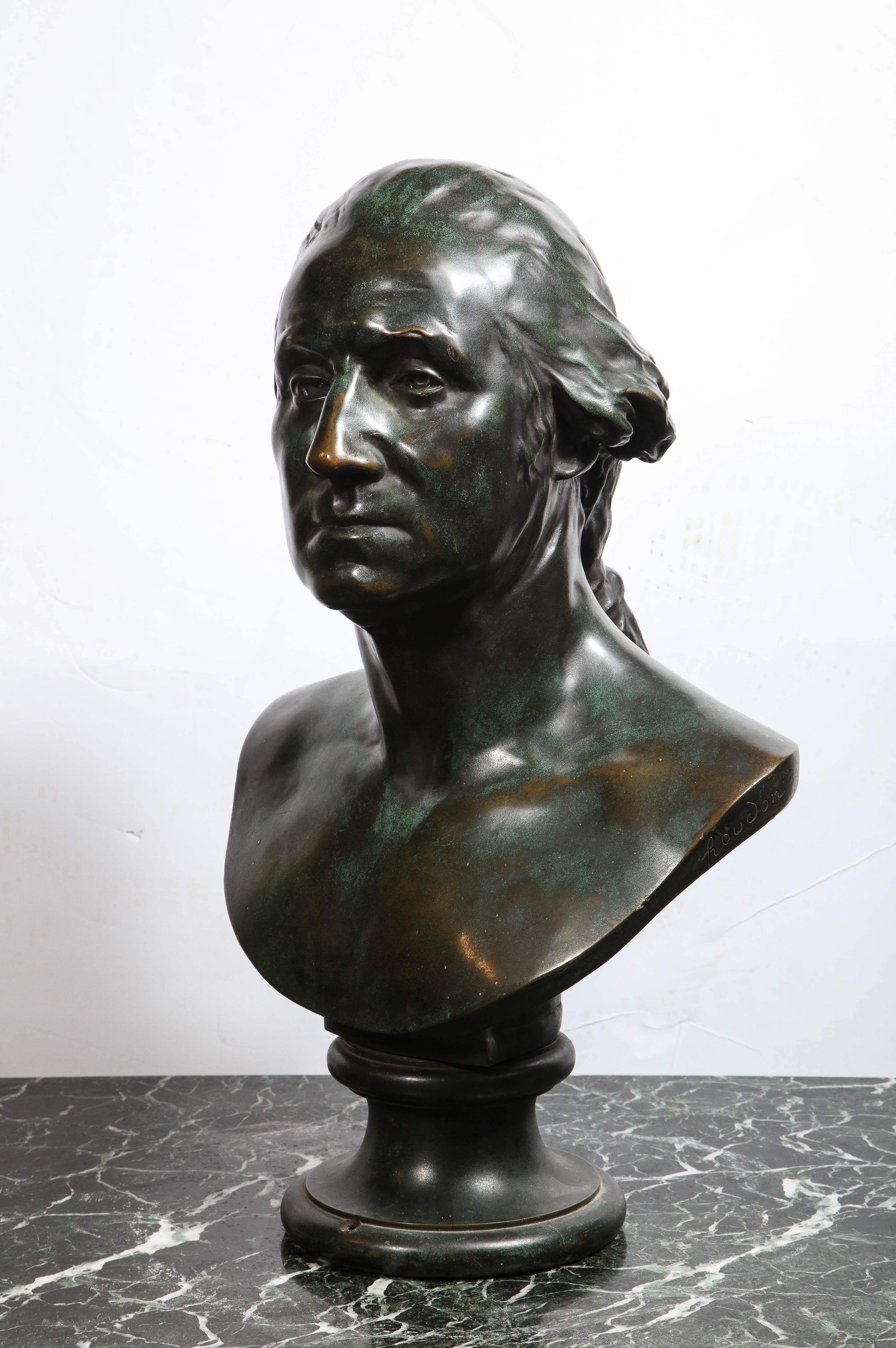 American Classical Large and Rare Patinated Bronze Bust of George Washington, by F. Barbedienne
