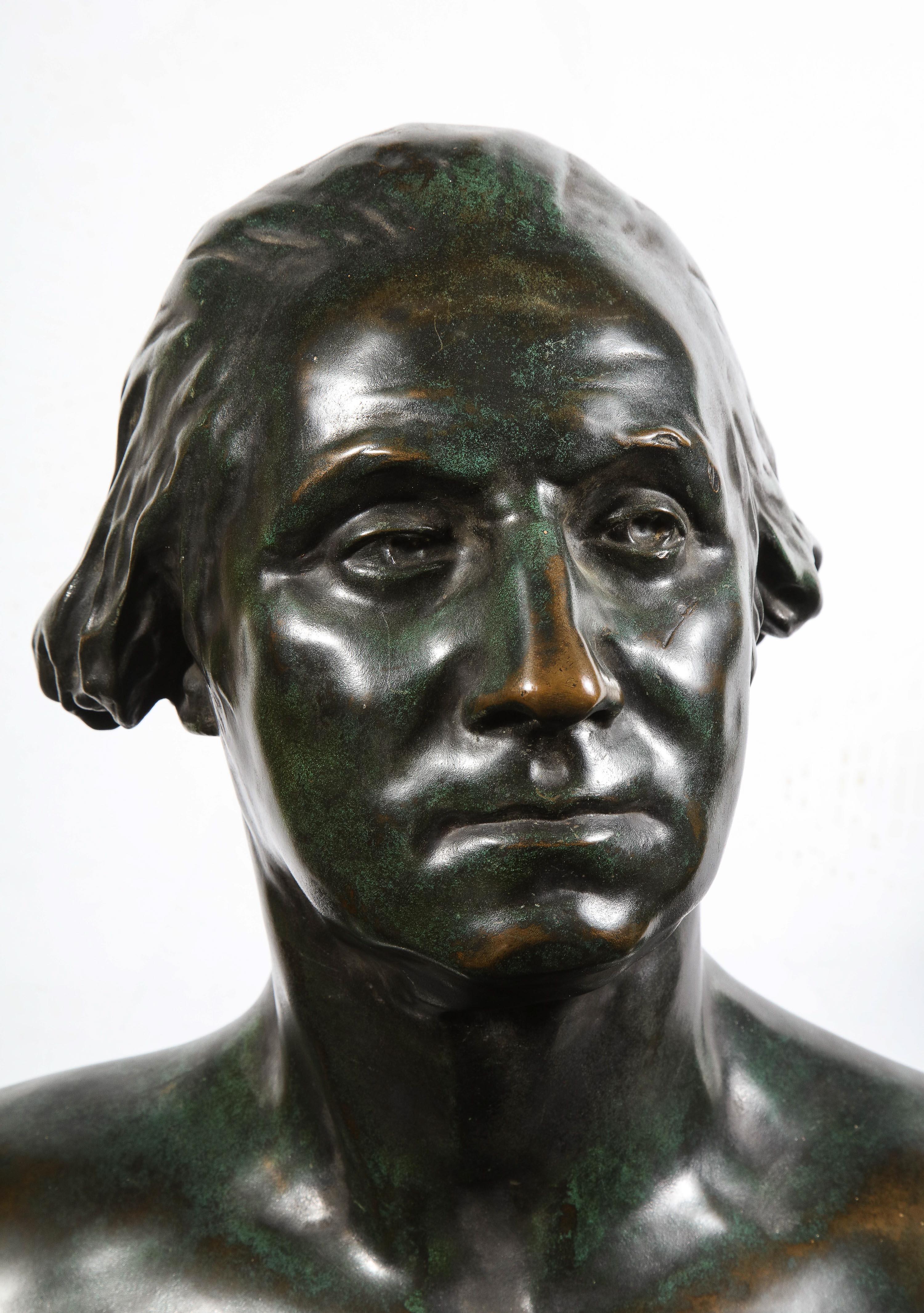 French Large and Rare Patinated Bronze Bust of George Washington, by F. Barbedienne