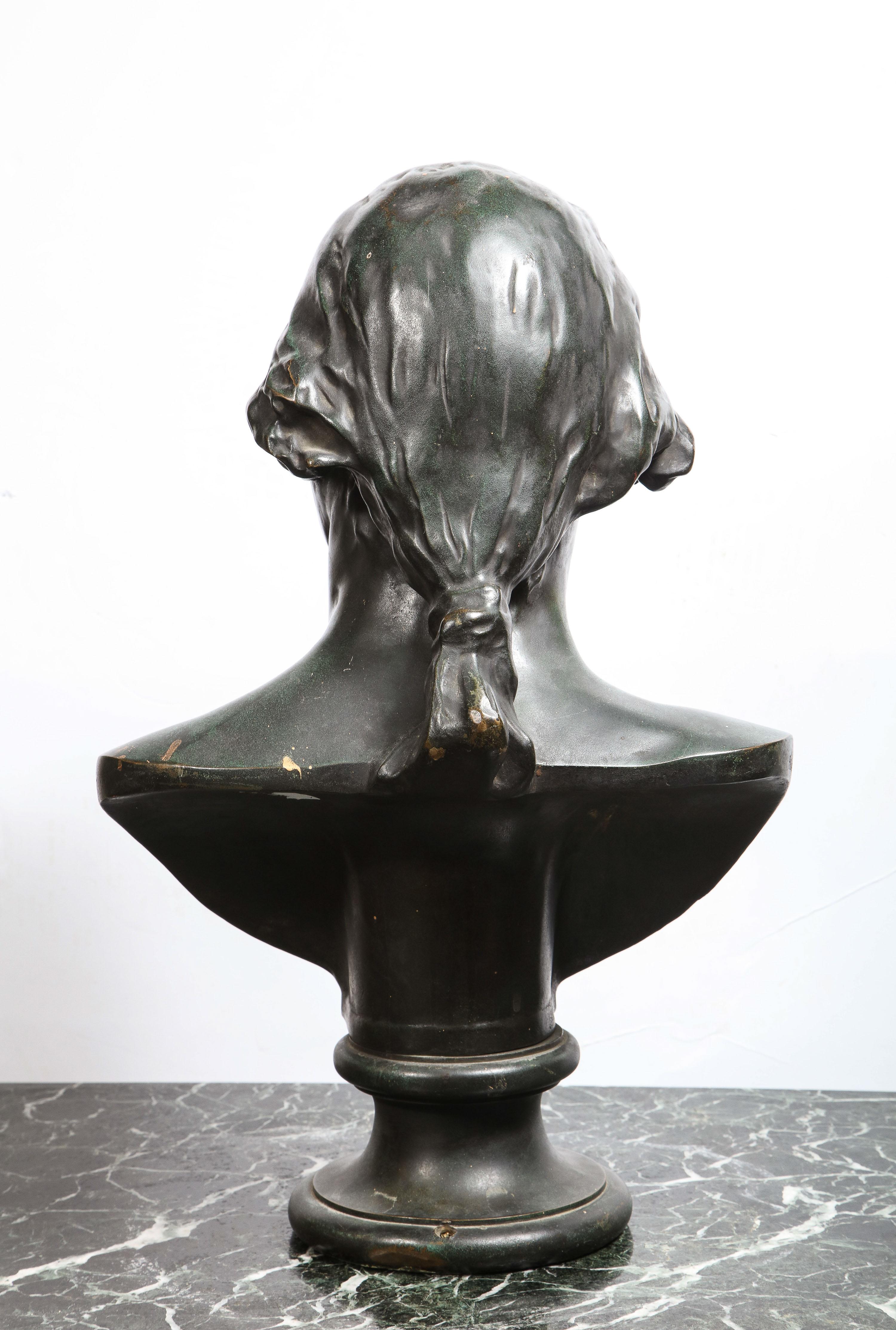Large and Rare Patinated Bronze Bust of George Washington, by F. Barbedienne For Sale 2