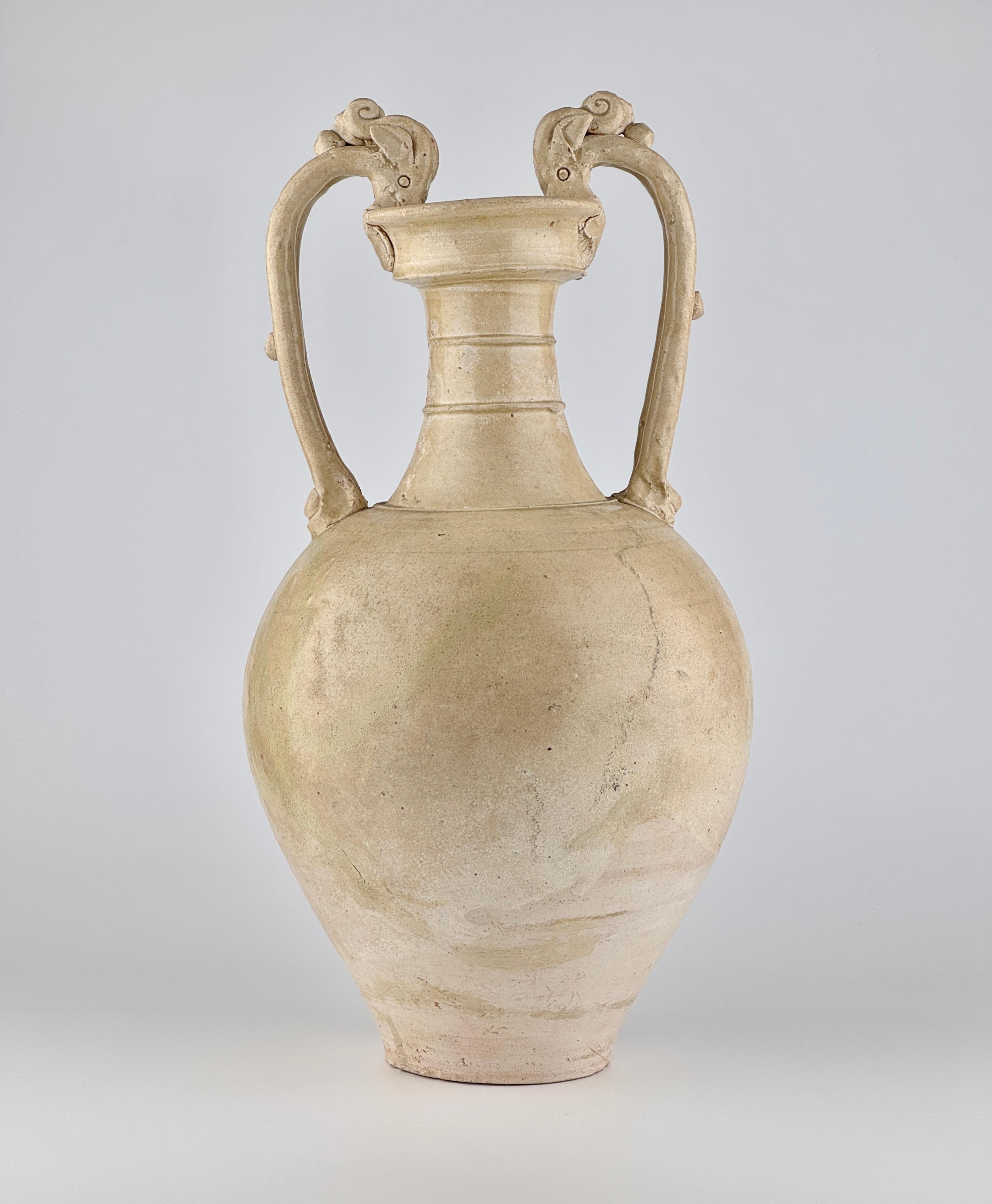 Hong Kong A Large and Rare Straw-Glazed Pottery Amphora, Tang Dynasty For Sale
