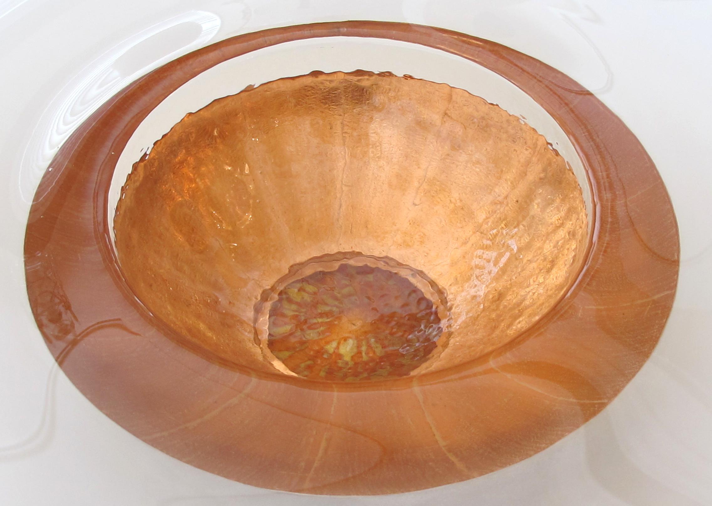 Large and Striking Cast Glass and Copper Leaf Bowl; Signed 'Bucquet 2000' In Excellent Condition In San Francisco, CA