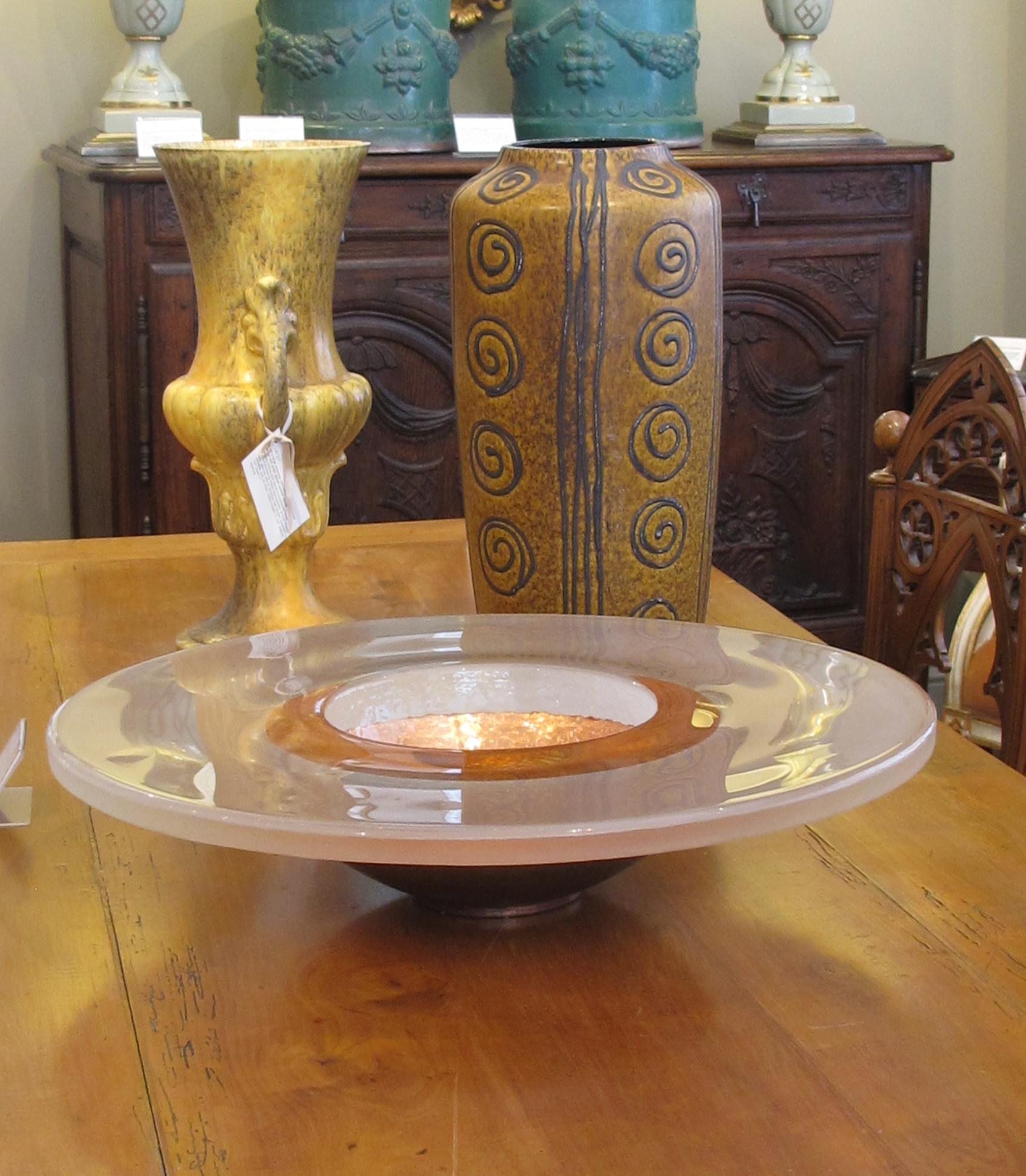 Large and Striking Cast Glass and Copper Leaf Bowl; Signed 'Bucquet 2000' 2