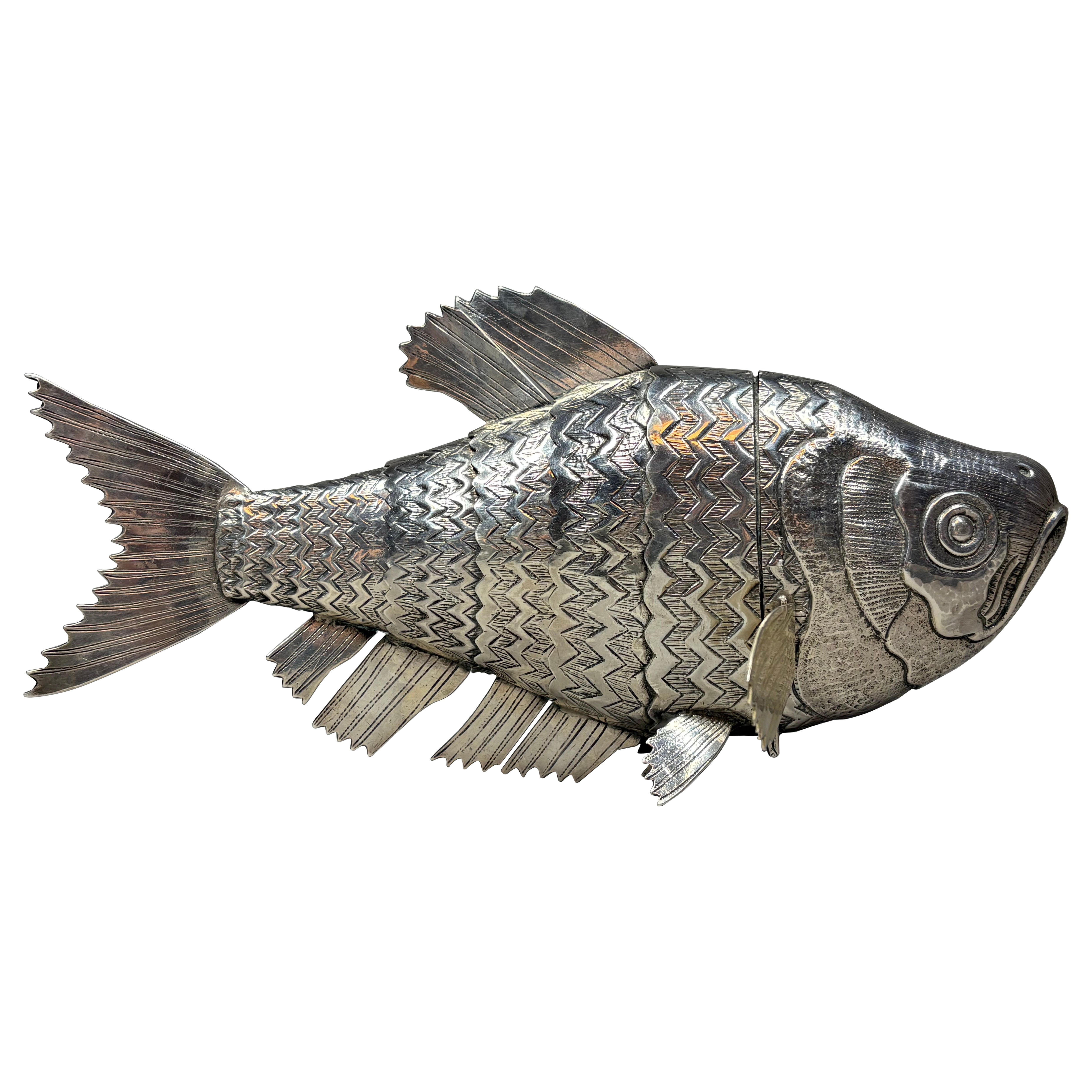 A large and unusual articulated koi carp-form Besamin spice box