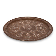 Large and Very Rare Silver-Inlaid Antique Judaica Tray