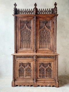 Large and Very Richly Carved 19th Century French Walnut Gothic Revival Armoire
