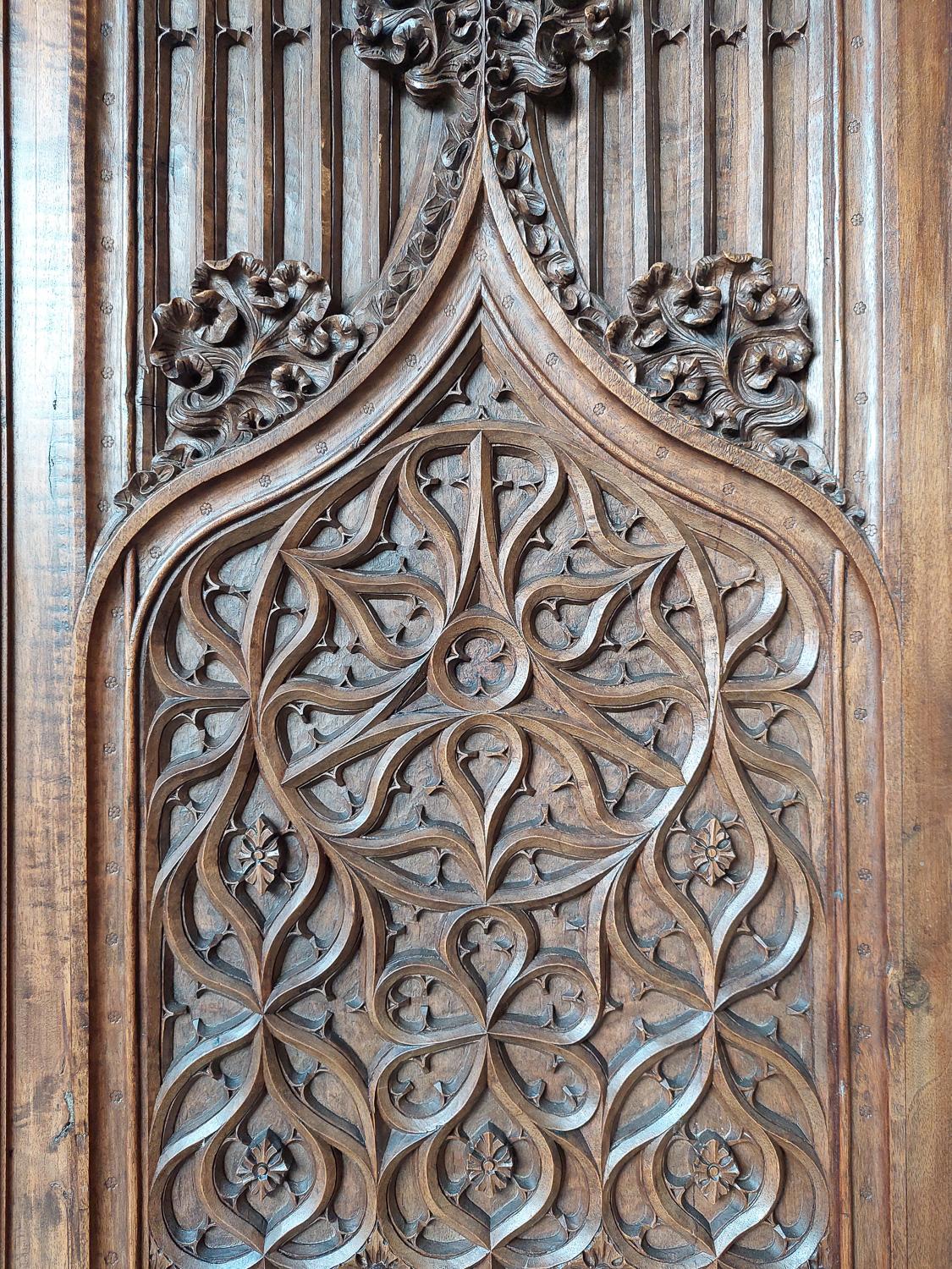 Large and Very Richly Carved 19th Century French Walnut Gothic Revival Armoire For Sale 2