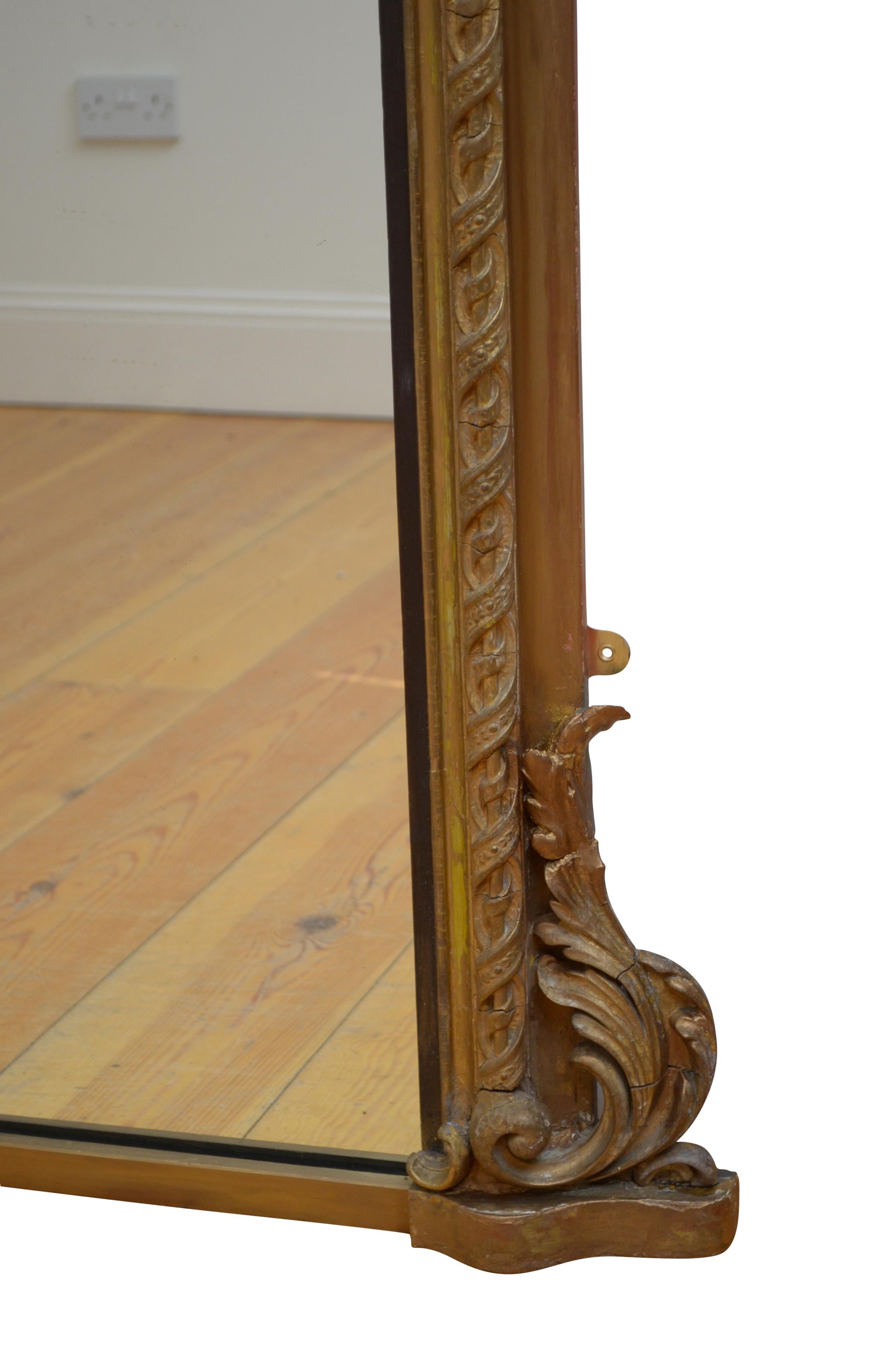 Großer antiker vergoldeter Wandspiegel des 19. Jahrhunderts, H155 cm, um 1860 im Angebot 6